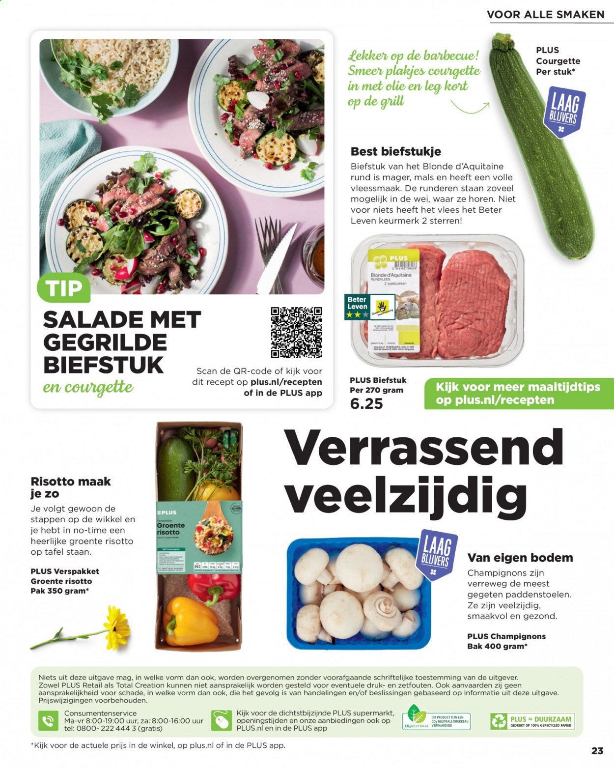thumbnail - Plus-aanbieding - 5-3-2021 - 4-4-2021 -  producten in de aanbieding - champignons, courgette, biefstuk, risotto, BBQ. Pagina 23.