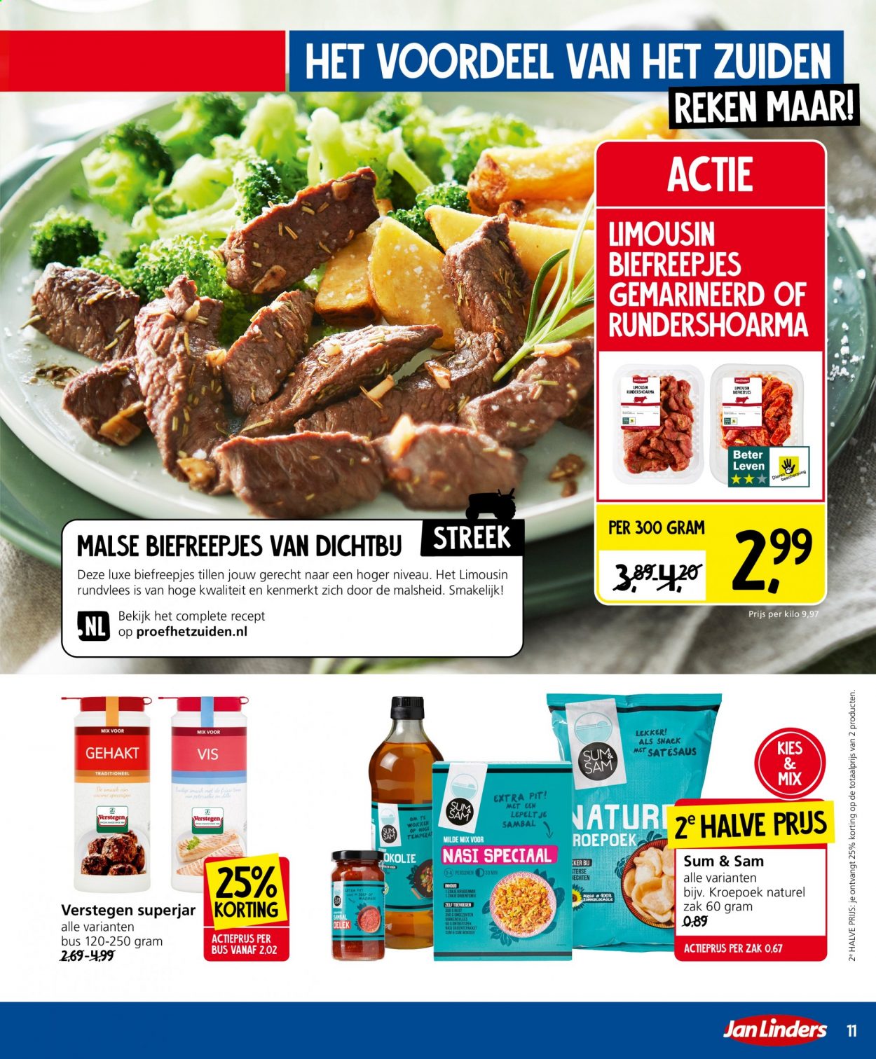 thumbnail - Jan Linders-aanbieding - 8-3-2021 - 14-3-2021 -  producten in de aanbieding - varkensvlees, peterselie, rundvlees, kroepoek, dille, sambal. Pagina 11.