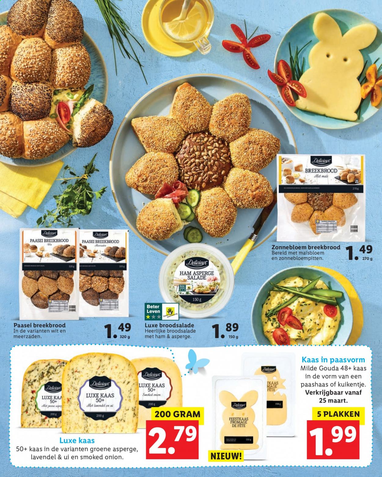 thumbnail - Lidl-aanbieding -  producten in de aanbieding - breekbrood, uien, ham, kaas, gouda, zonnebloempitten, lavendel, maïs. Pagina 5.