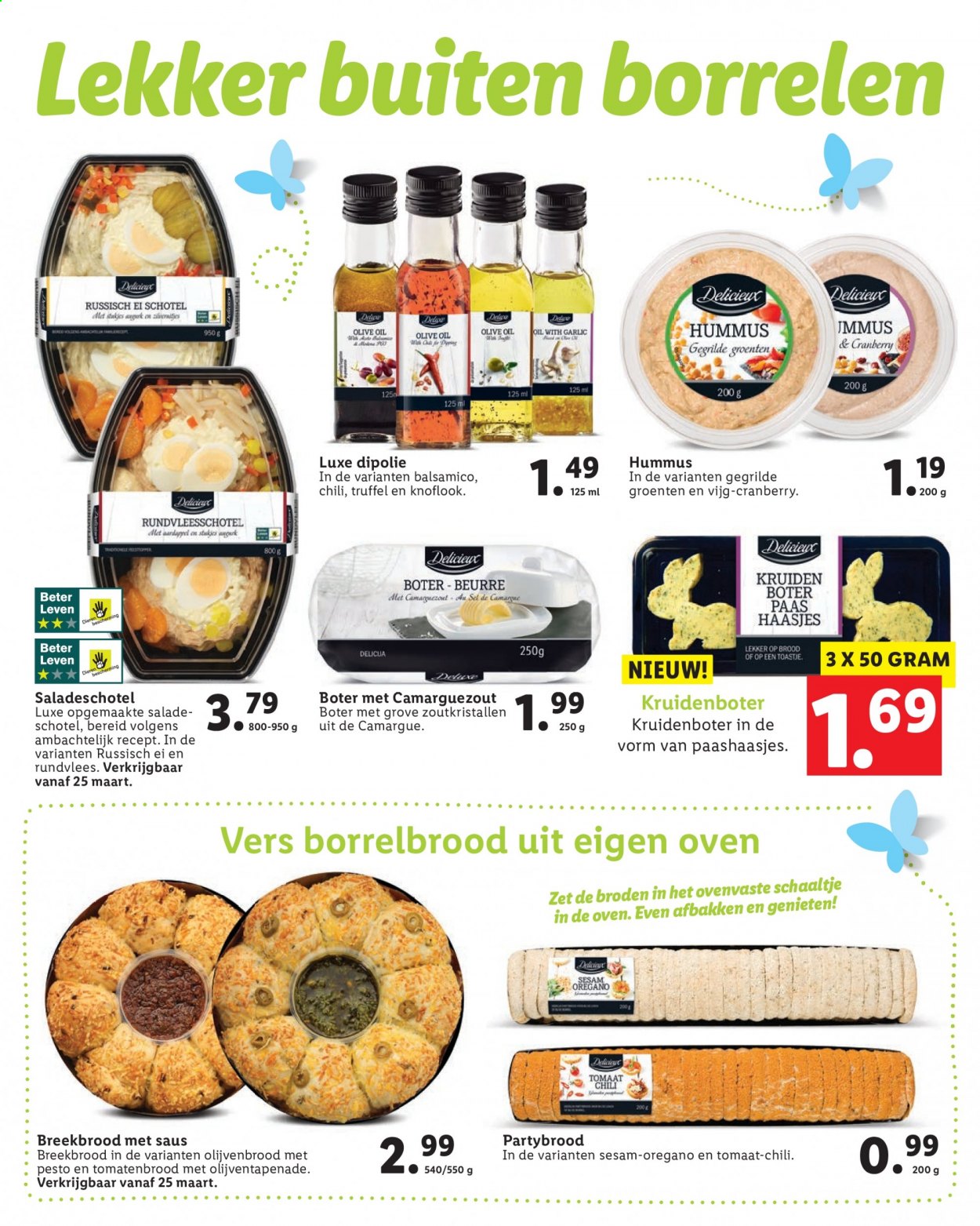 thumbnail - Lidl-aanbieding -  producten in de aanbieding - breekbrood, brood, rundvlees, hummus, saladeschotel, kruidenboter, oregano, balsamico, cranberry’s. Pagina 33.