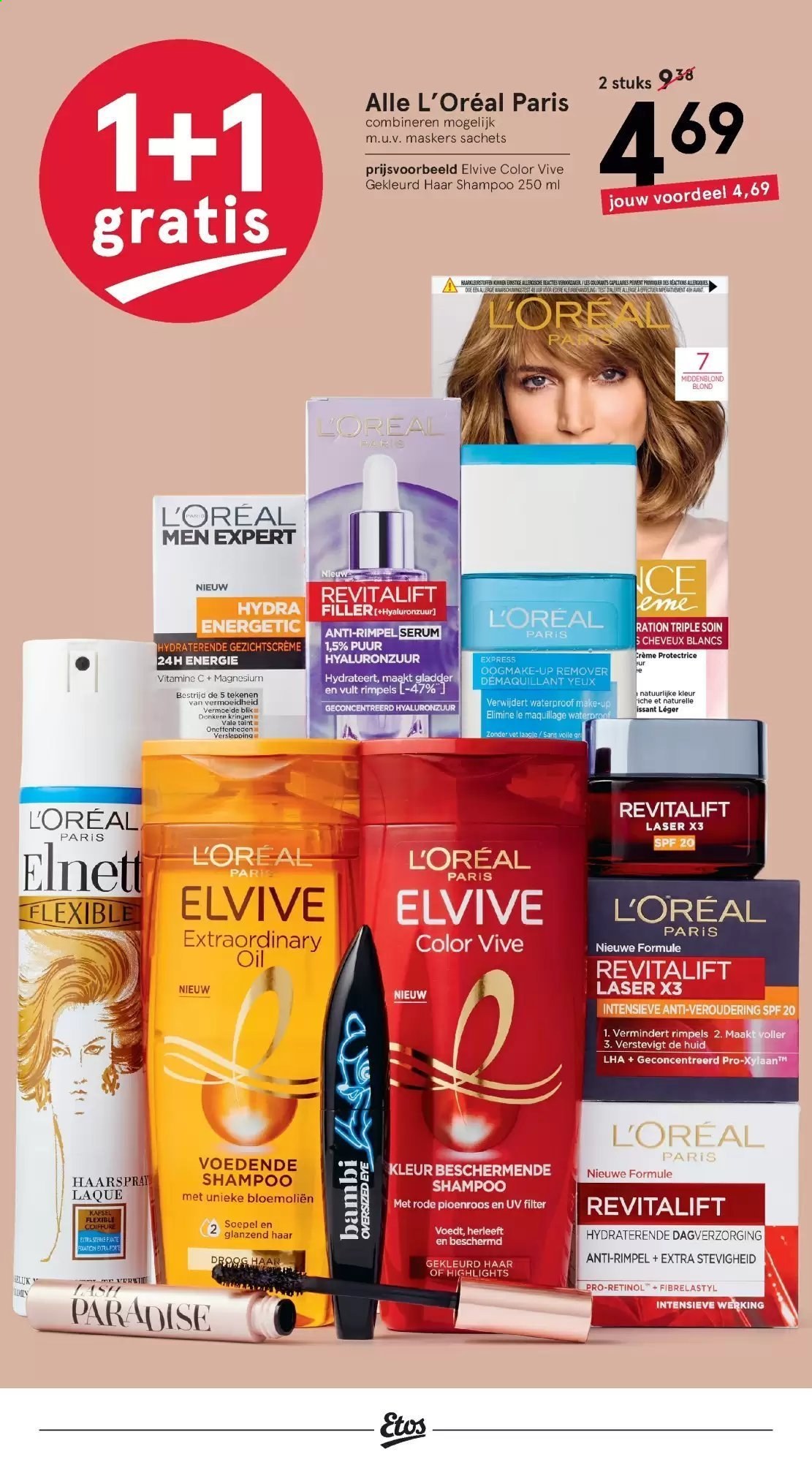thumbnail - Etos-aanbieding - 8-3-2021 - 14-3-2021 -  producten in de aanbieding - L’oréal, make-up, shampoo, anti-rimpel serum, Elvive, Elvive Color, magnesium, vitamine. Pagina 7.