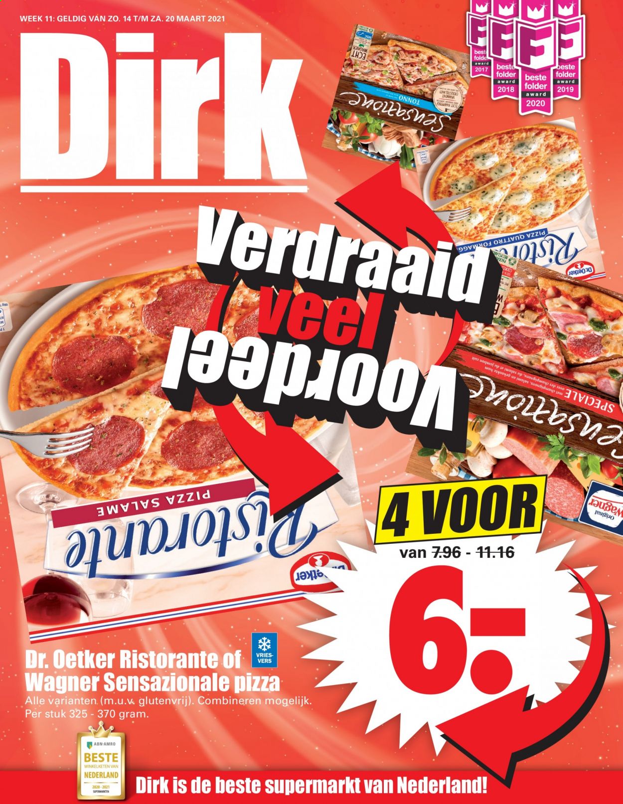 thumbnail - Dirk-aanbieding - 14-3-2021 - 20-3-2021 -  producten in de aanbieding - pizza, ham, Dr. Oetker. Pagina 1.