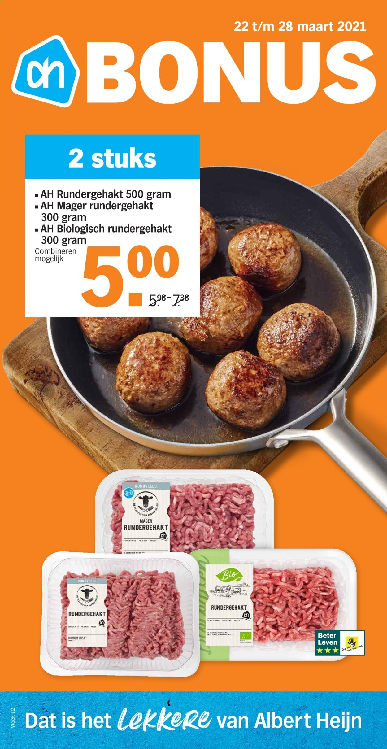 thumbnail - Albert Heijn-aanbieding - 22-3-2021 - 28-3-2021 -  producten in de aanbieding - rundergehakt, rundvlees. Pagina 1.