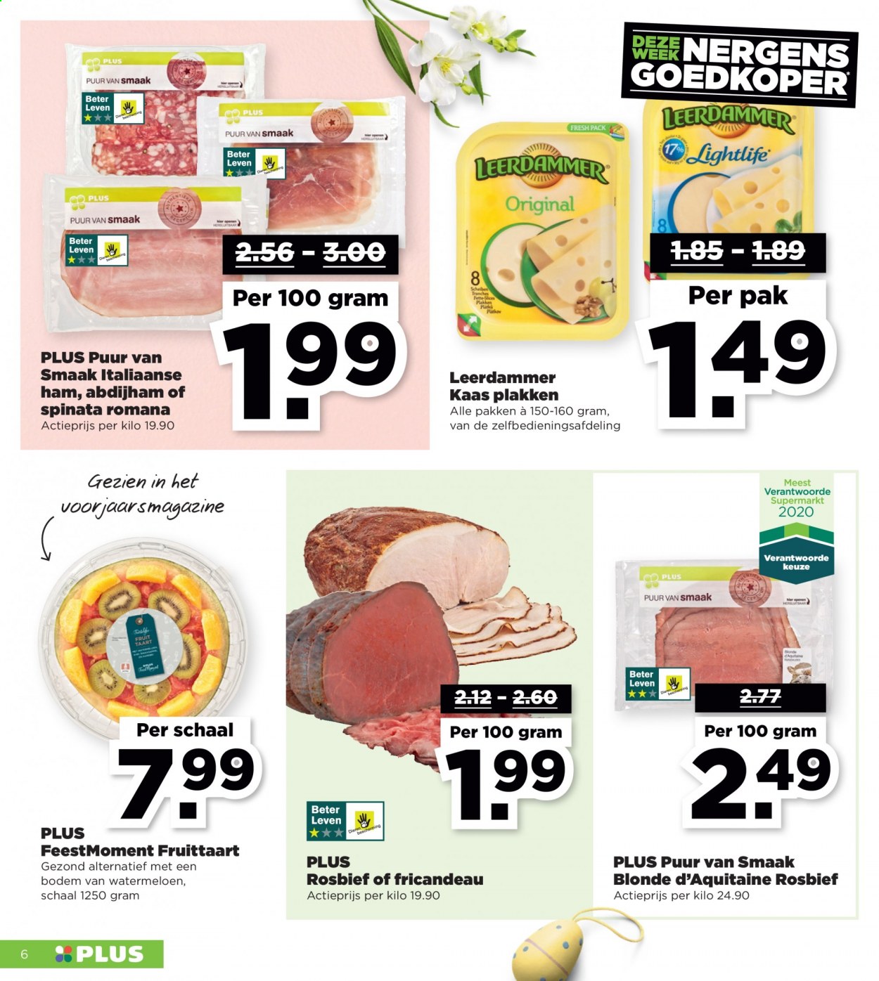 thumbnail - Plus-aanbieding - 28-3-2021 - 3-4-2021 -  producten in de aanbieding - fricandeau, watermeloen, rosbief, ham, kaas, Leerdammer. Pagina 6.