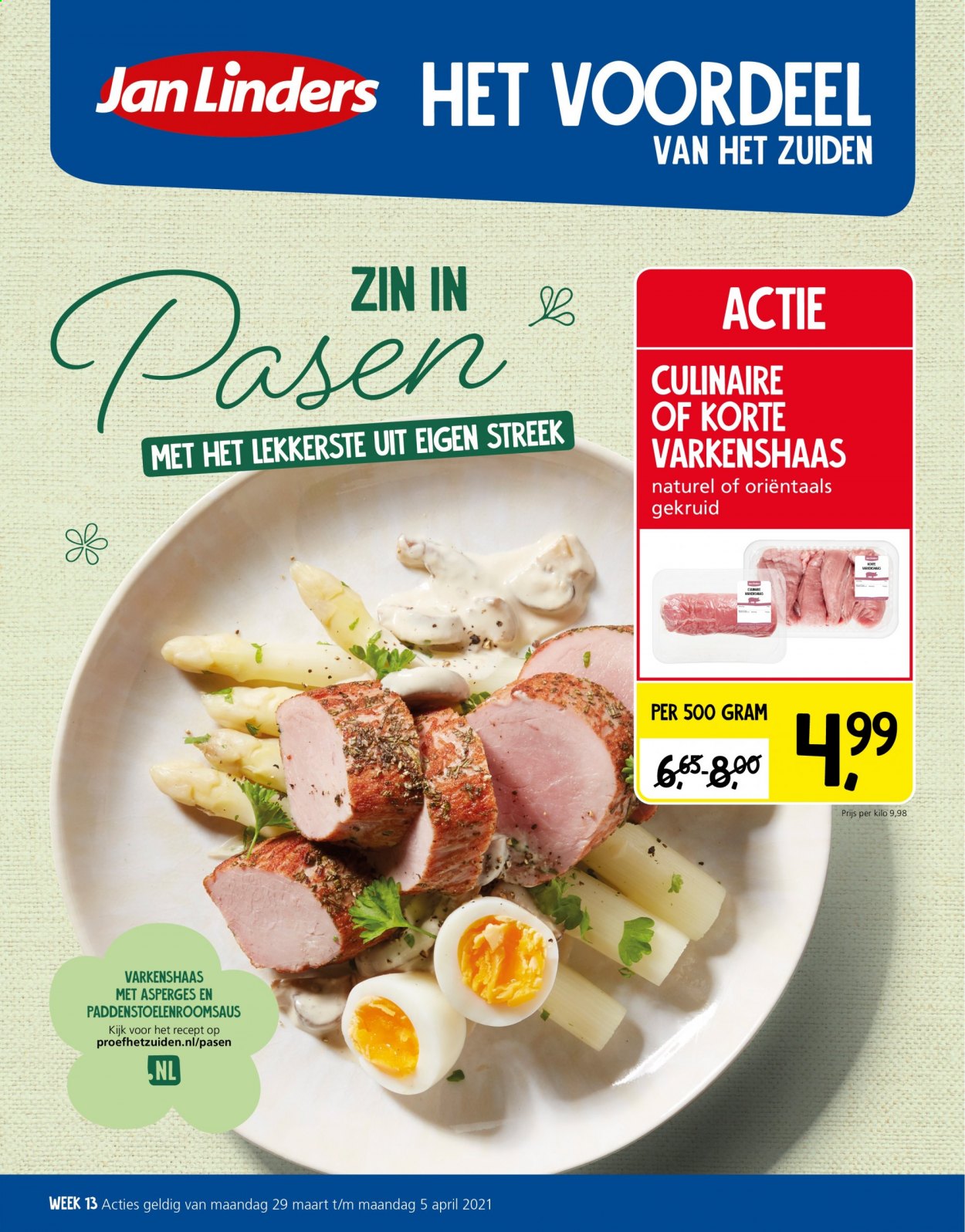 thumbnail - Jan Linders-aanbieding - 29-3-2021 - 5-4-2021 -  producten in de aanbieding - varkenshaas, varkensvlees. Pagina 1.