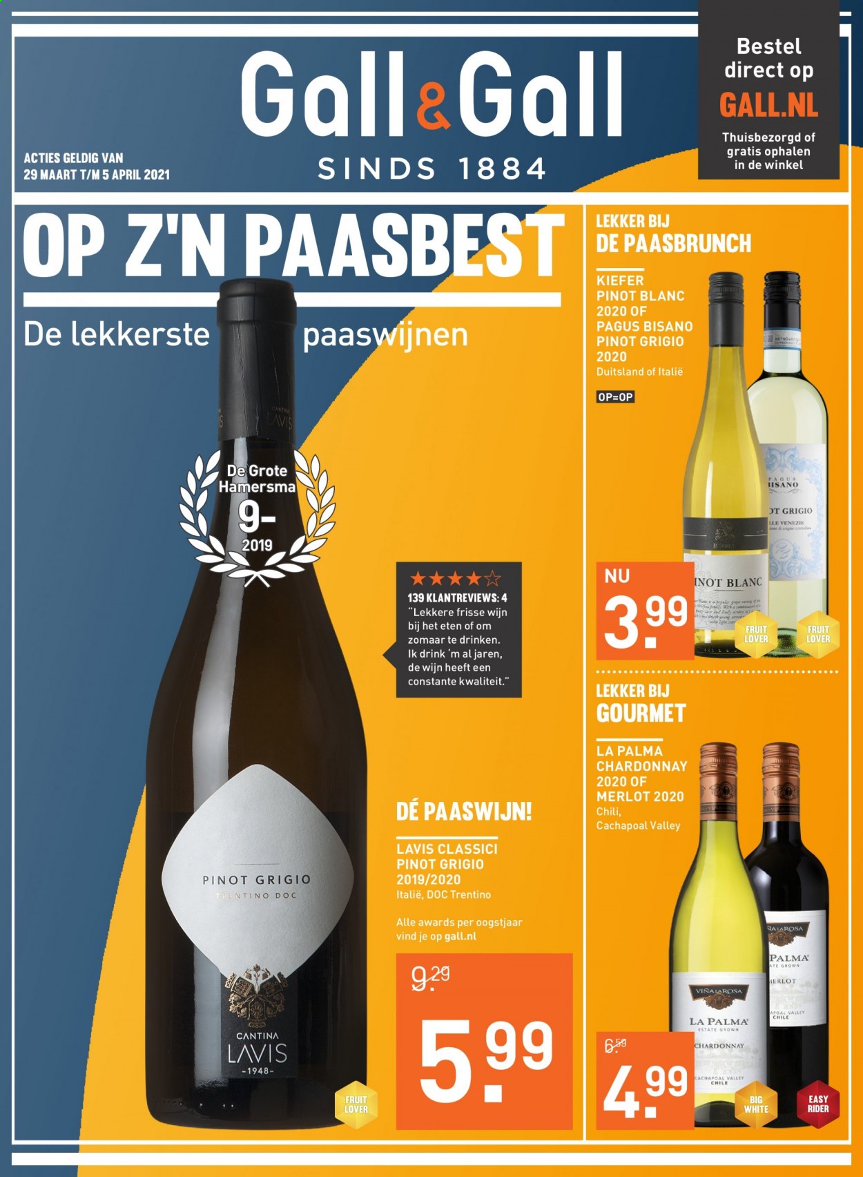 thumbnail - Gall & Gall-aanbieding - 29-3-2021 - 5-4-2021 -  producten in de aanbieding - Chardonnay, Merlot, wijn. Pagina 1.