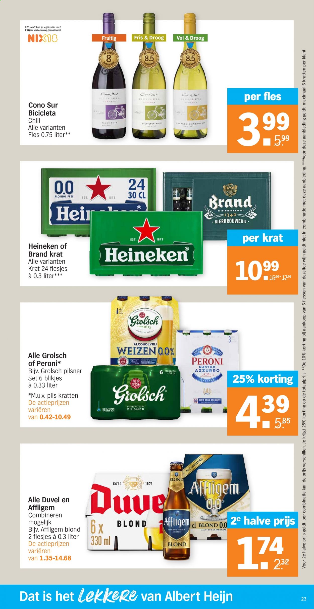 thumbnail - Albert Heijn-aanbieding - 6-4-2021 - 11-4-2021 -  producten in de aanbieding - Affligem, Heineken, Grolsch, wijn. Pagina 23.