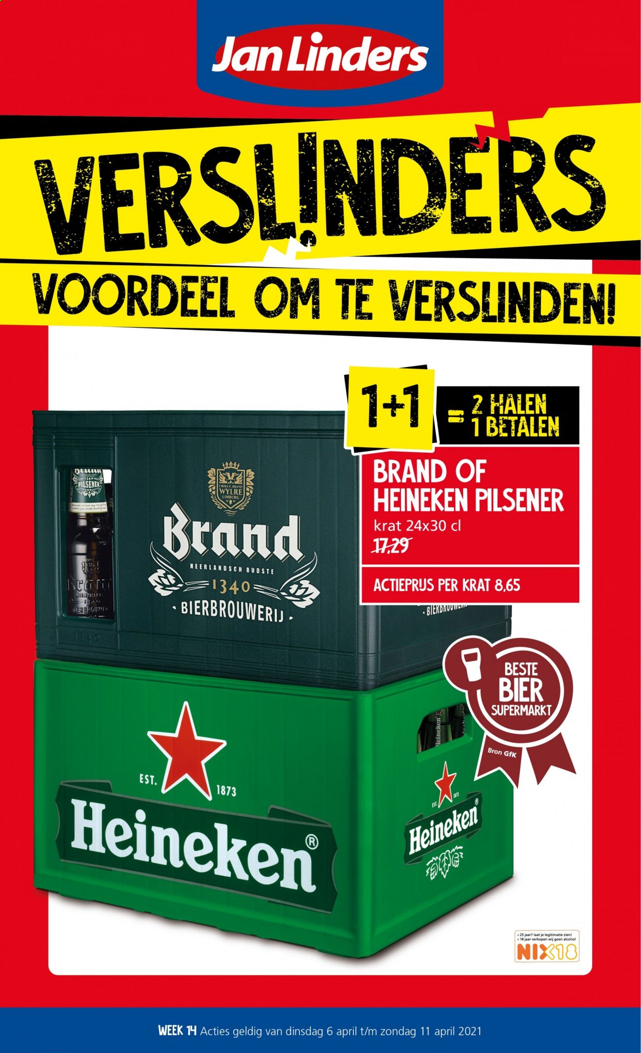 thumbnail - Jan Linders-aanbieding - 6-4-2021 - 11-4-2021 -  producten in de aanbieding - pilsener, Heineken, bier. Pagina 1.