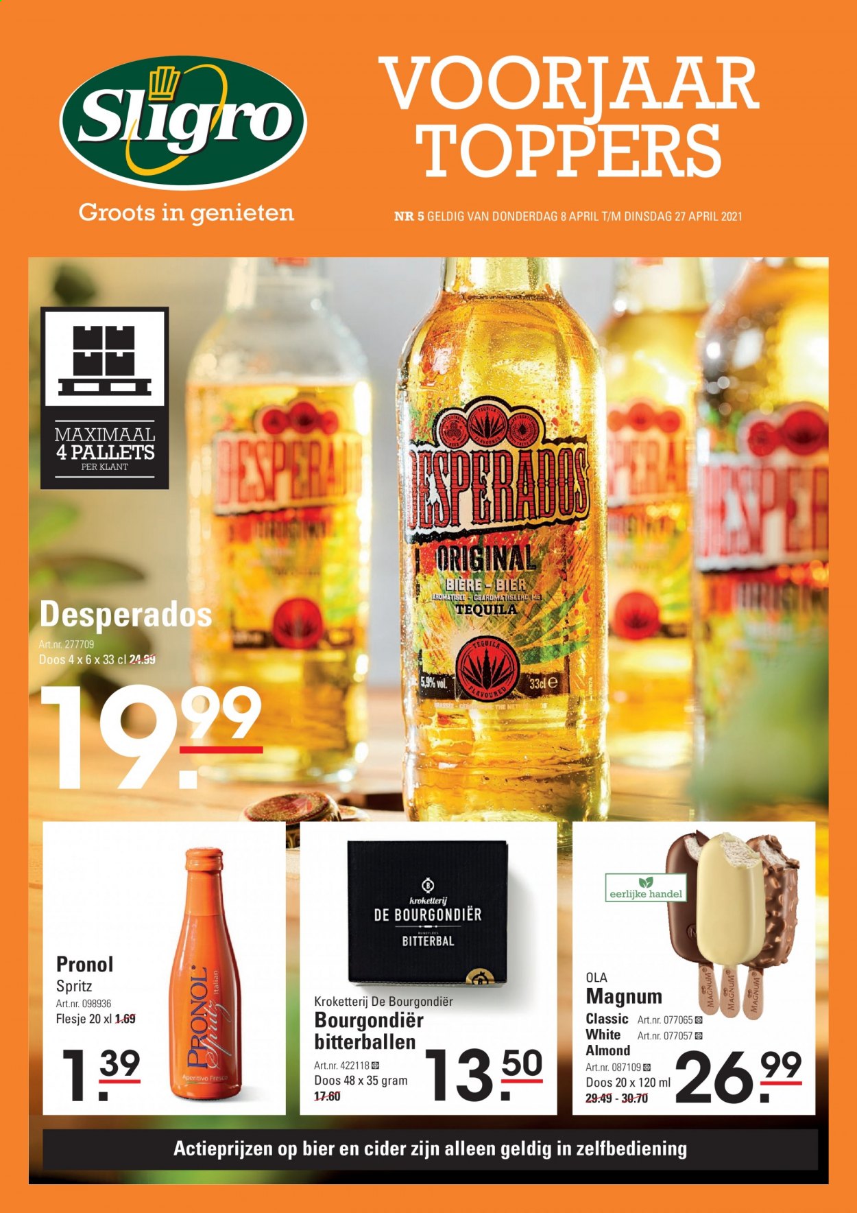 thumbnail - Sligro-aanbieding - 8-4-2021 - 27-4-2021 -  producten in de aanbieding - bier, Desperados, Magnum. Pagina 1.