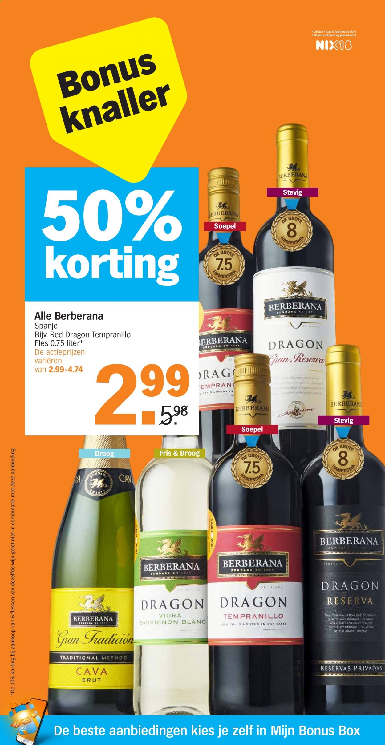thumbnail - Albert Heijn-aanbieding - 12-4-2021 - 18-4-2021 -  producten in de aanbieding - dragon, Cava, Sauvignon Blanc, wijn. Pagina 20.
