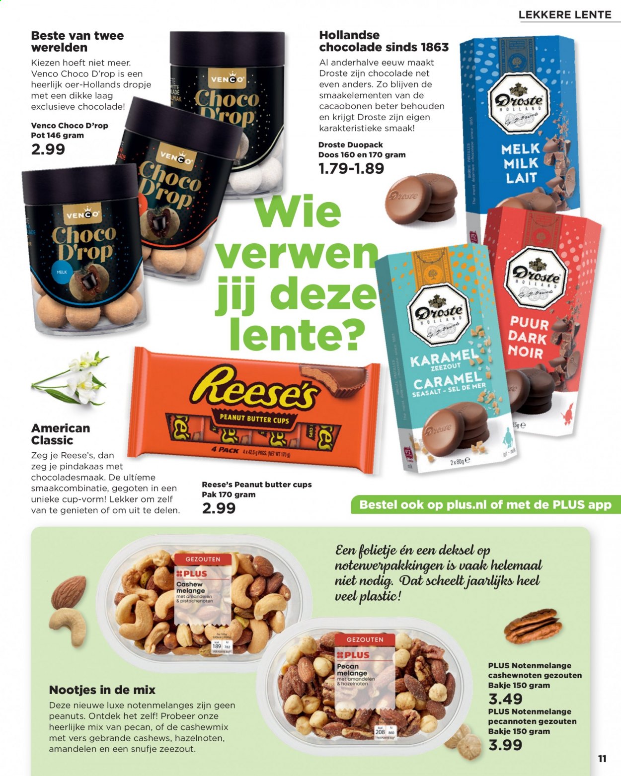 thumbnail - Plus-aanbieding -  producten in de aanbieding - chocolade, pindakaas, cashewnoten, hazelnoten, pecannoten, amandelen. Pagina 11.
