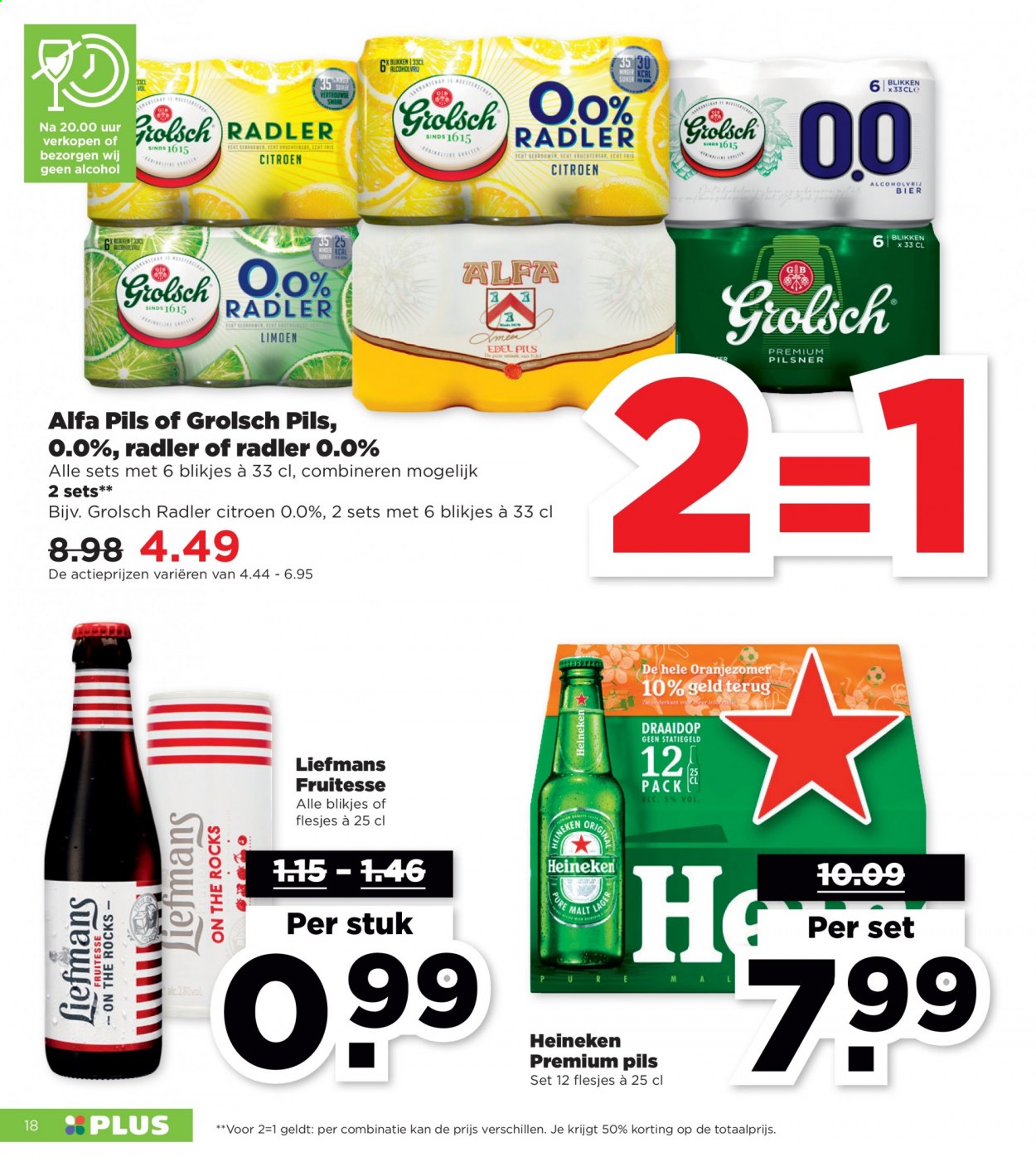 thumbnail - Plus-aanbieding - 25-4-2021 - 1-5-2021 -  producten in de aanbieding - Alfa, Heineken, Grolsch, bier, citroen, limoen, suiker. Pagina 18.