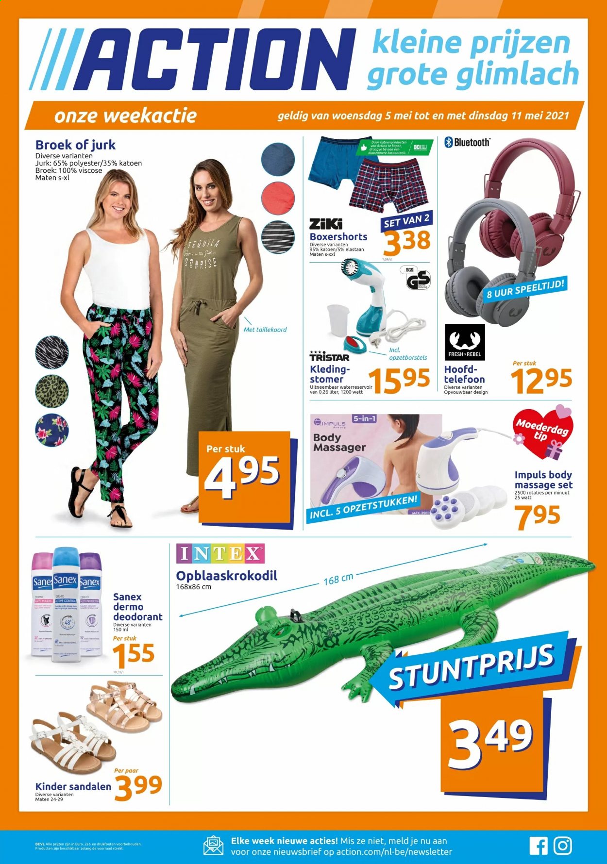 thumbnail - Action-aanbieding - 5-5-2021 - 11-5-2021 -  producten in de aanbieding - sandalen, Sanex, deodorant, broek, jurk, boxershorts. Pagina 1.