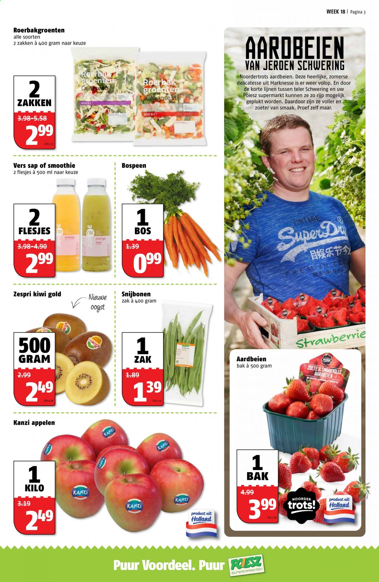 thumbnail - Poiesz-aanbieding - 3-5-2021 - 9-5-2021 -  producten in de aanbieding - bospeen, snijbonen, aardbeien, kiwi, smoothie. Pagina 4.