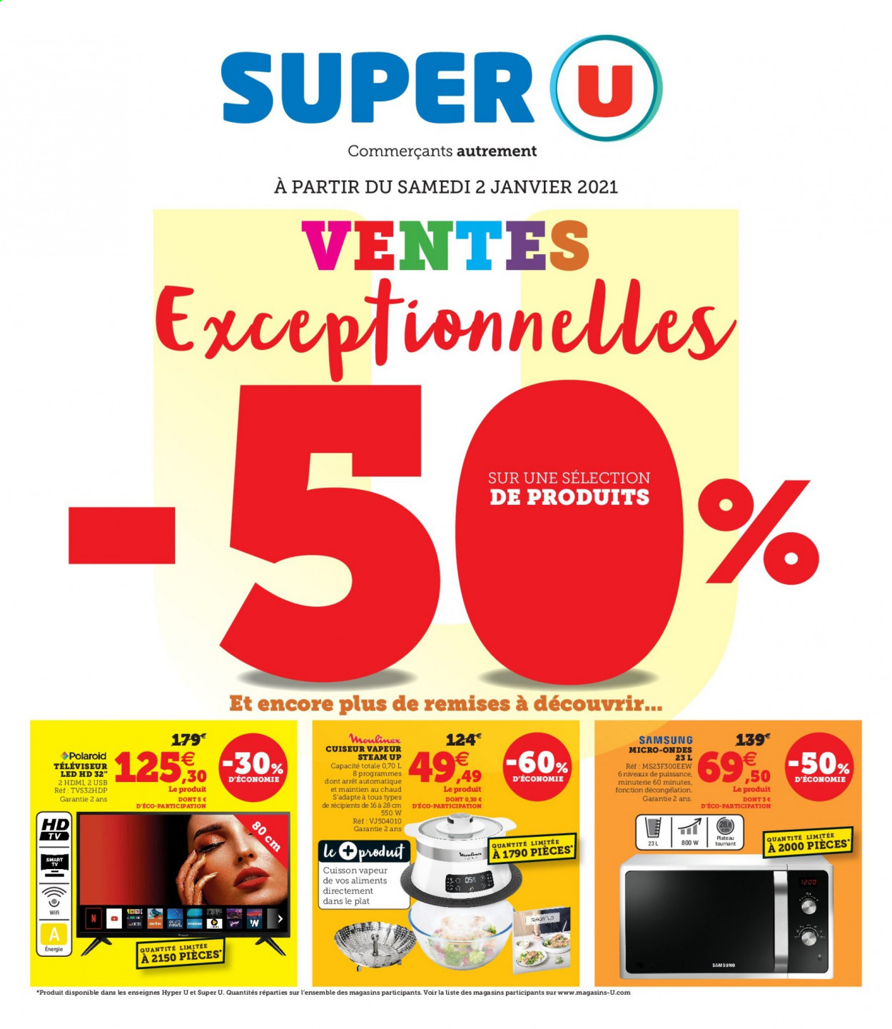 thumbnail - Catalogue SUPER U - 02/01/2021 - 24/01/2021 - Produits soldés - Samsung, téléviseur, téléviseur LED, smart tv, Moulinex. Page 1.