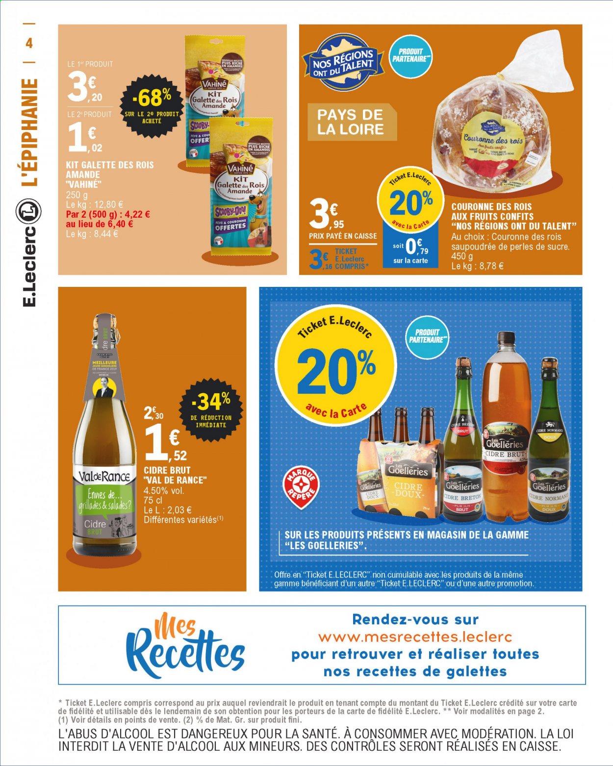 thumbnail - Catalogue E.Leclerc - 05/01/2021 - 16/01/2021 - Produits soldés - galettes, galette des rois, amandes, jus, fèves, pur jus, cidre. Page 4.