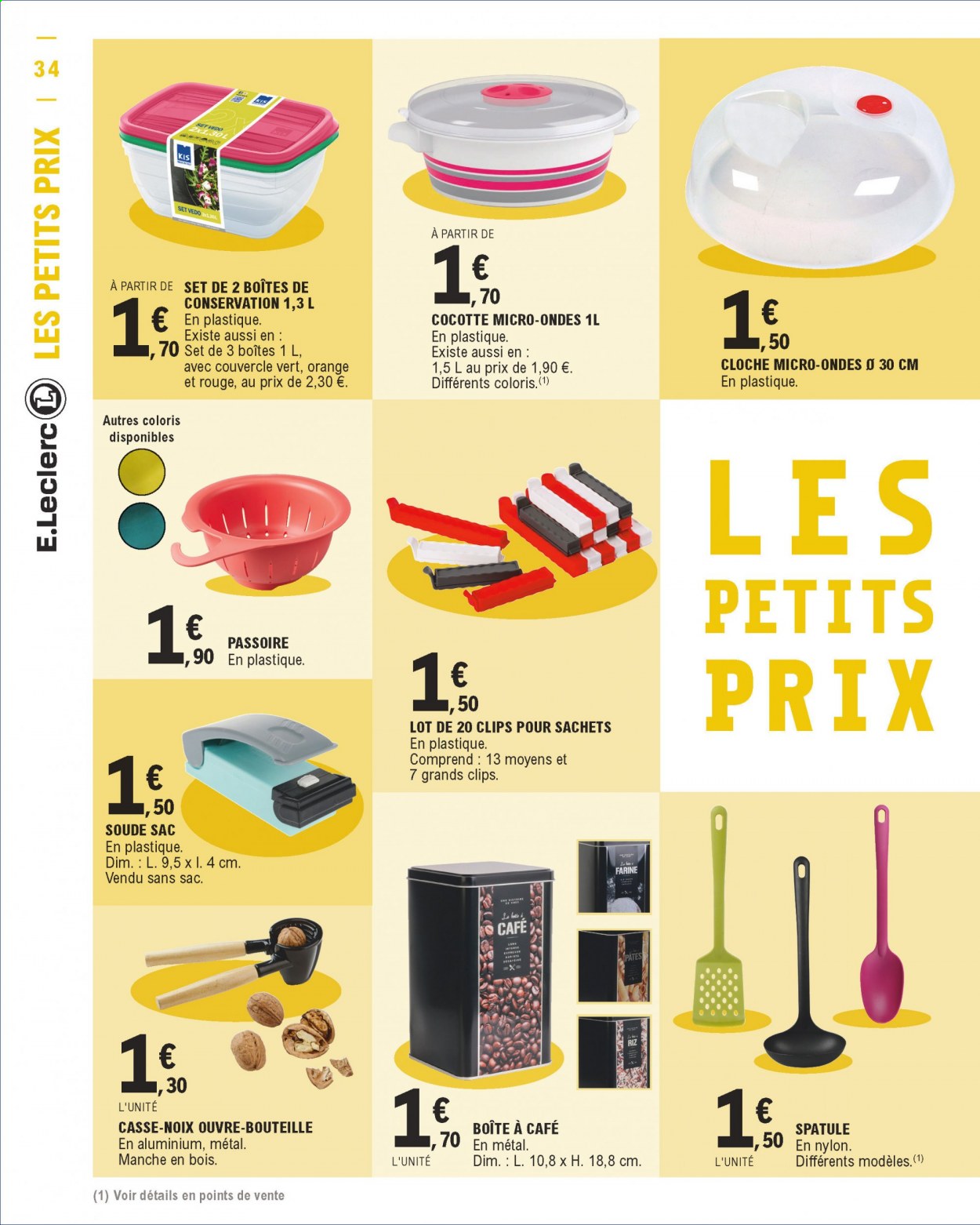 thumbnail - Catalogue E.Leclerc - 05/01/2021 - 16/01/2021 - Produits soldés - spatule, farine, riz, pâtes, passoire, cocotte, boîte alimentaire. Page 34.