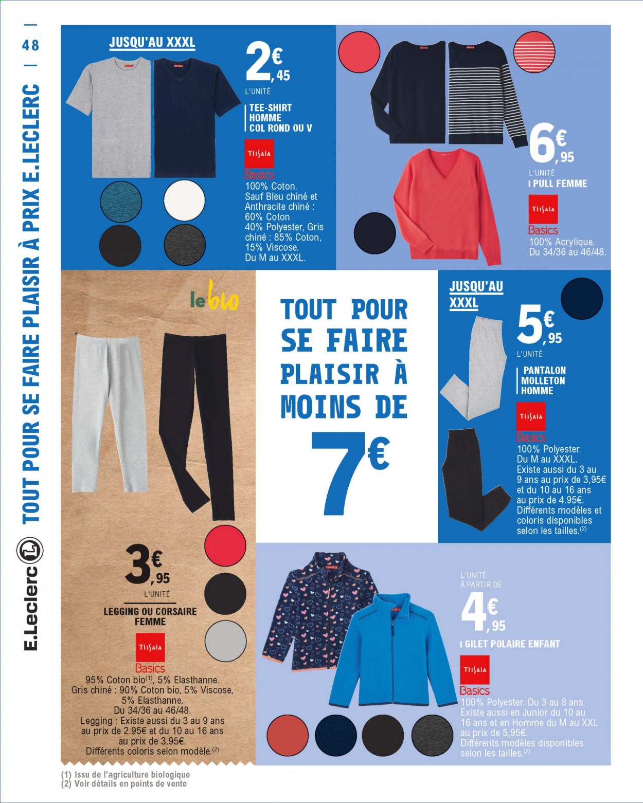 thumbnail - Catalogue E.Leclerc - 05/01/2021 - 16/01/2021 - Produits soldés - pantalon, t-shirt, gilet, pull, Tissaia, leggings. Page 48.
