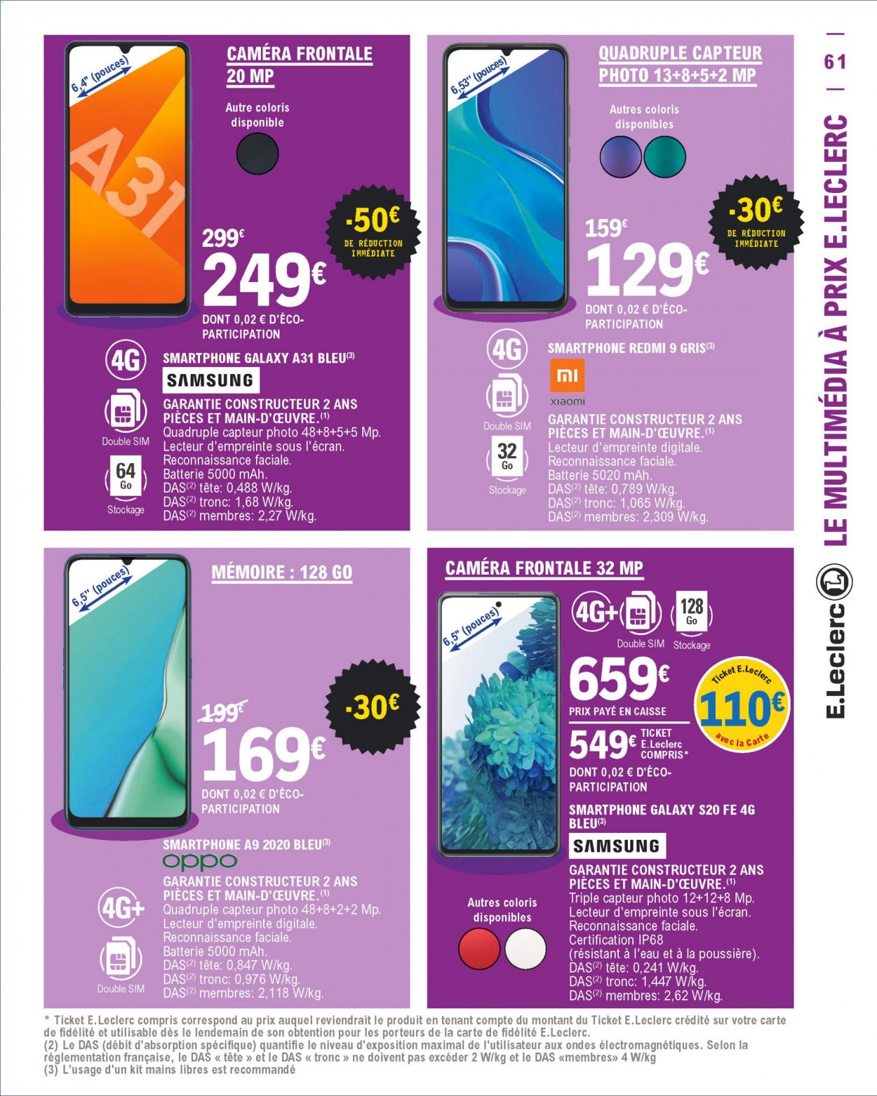 thumbnail - Catalogue E.Leclerc - 05/01/2021 - 16/01/2021 - Produits soldés - Samsung, Xiaomi, smartphone, Oppo. Page 61.