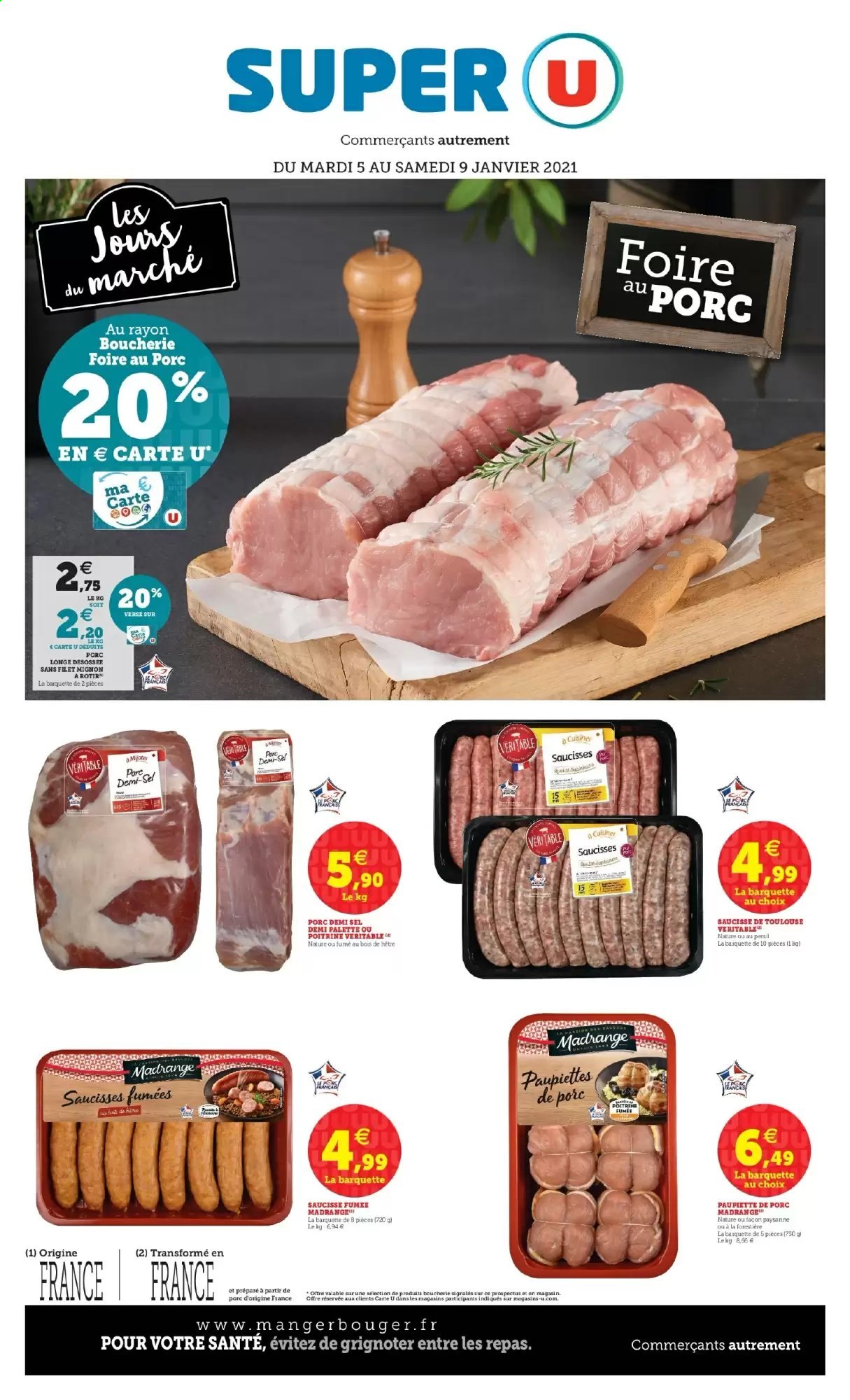 thumbnail - Catalogue SUPER U - 05/01/2021 - 09/01/2021 - Produits soldés - filet mignon, viande de porc, paupiette, saucisse, Persil, Palette. Page 1.
