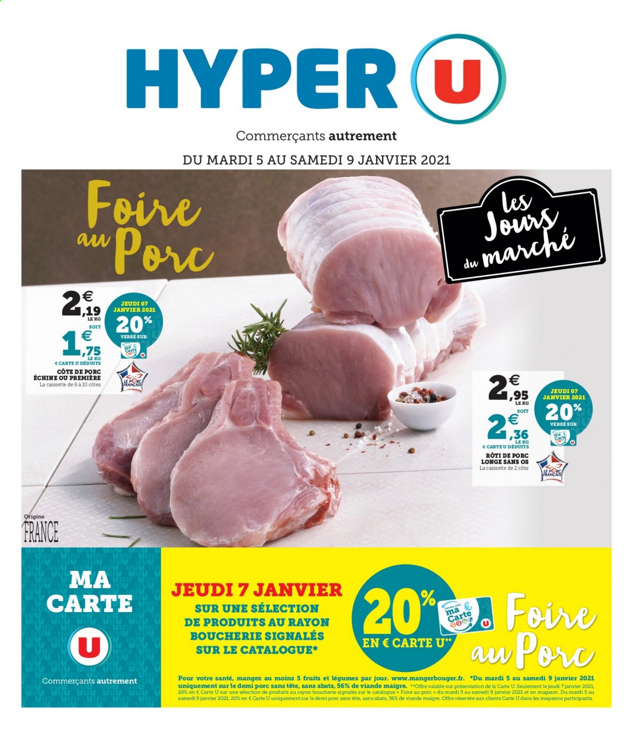 thumbnail - Catalogue HYPER U - 05/01/2021 - 09/01/2021 - Produits soldés - côtes de porc, côtes de porc échine, rôti de porc, viande de porc, longe de porc. Page 1.