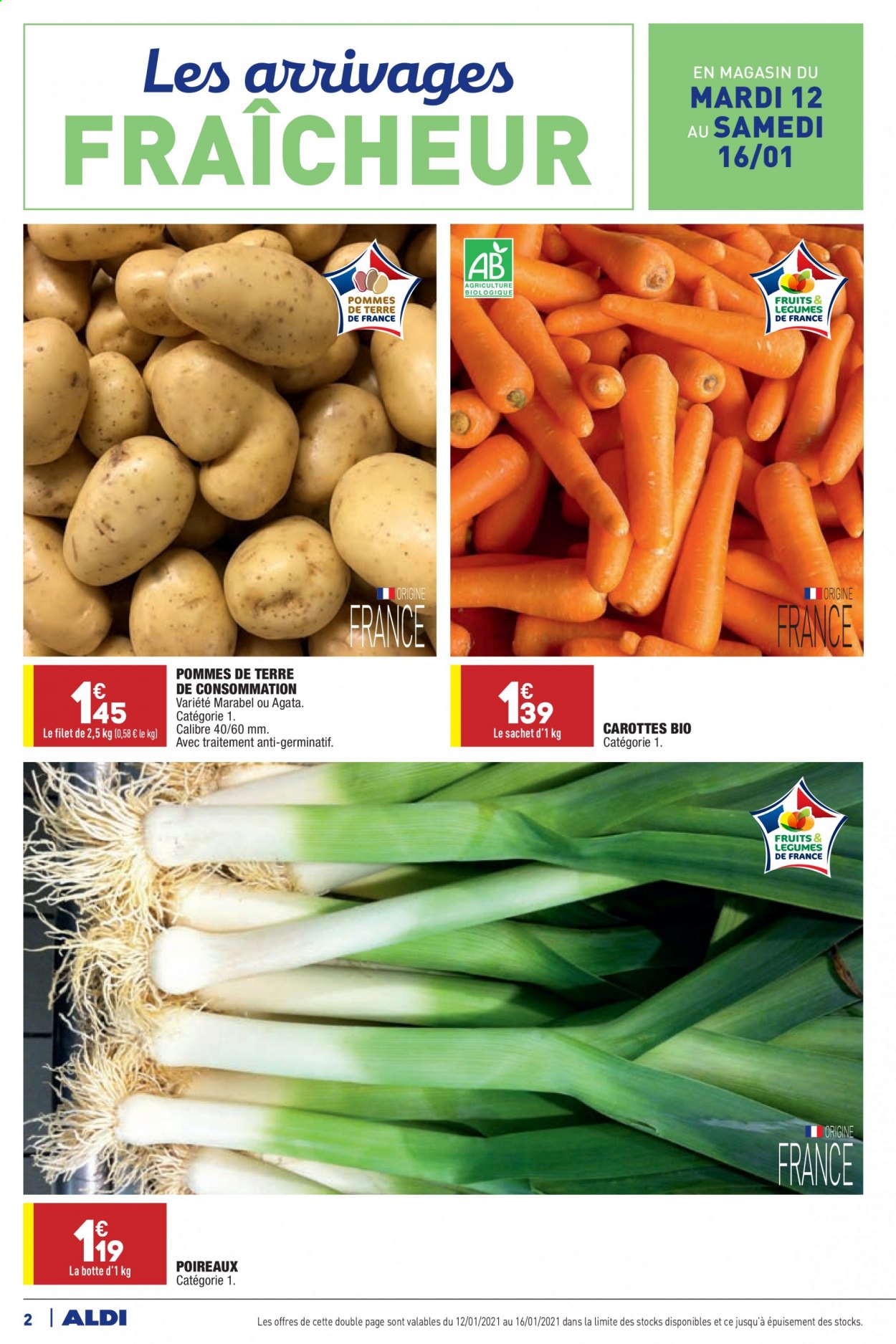 thumbnail - Catalogue ALDI - 12/01/2021 - 18/01/2021 - Produits soldés - carotte, poireau, pommes de terre. Page 2.