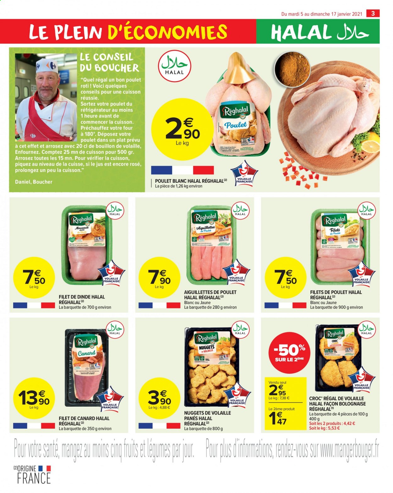 thumbnail - Catalogue Carrefour Market - 05/01/2021 - 17/01/2021 - Produits soldés - filet de poulet, viande de poulet, viande de dinde, filet de canard, escalope de poulet, poulet rôti, bouillon, Régal. Page 3.