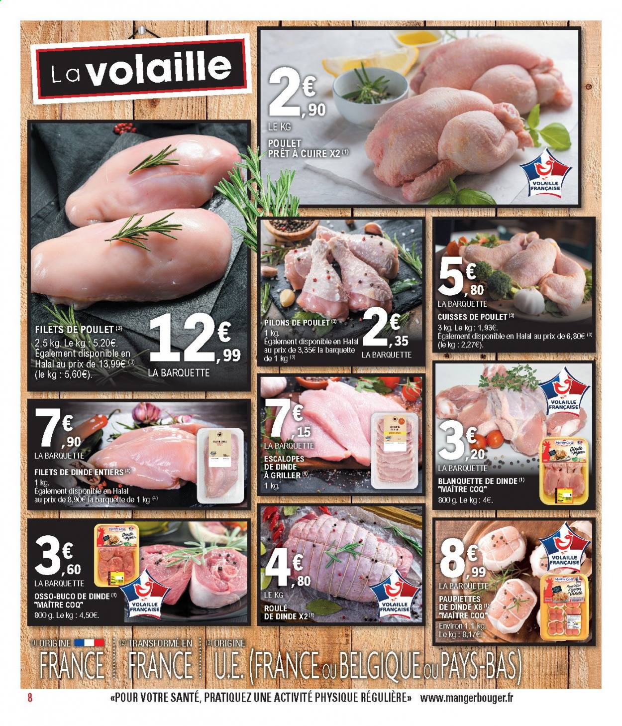 thumbnail - Catalogue E.Leclerc - 05/01/2021 - 17/01/2021 - Produits soldés - escalope, paupiette, Maître CoQ, filet de poulet, cuisses de poulet, viande de poulet, viande de dinde, pilons de poulet, escalope de dinde. Page 8.