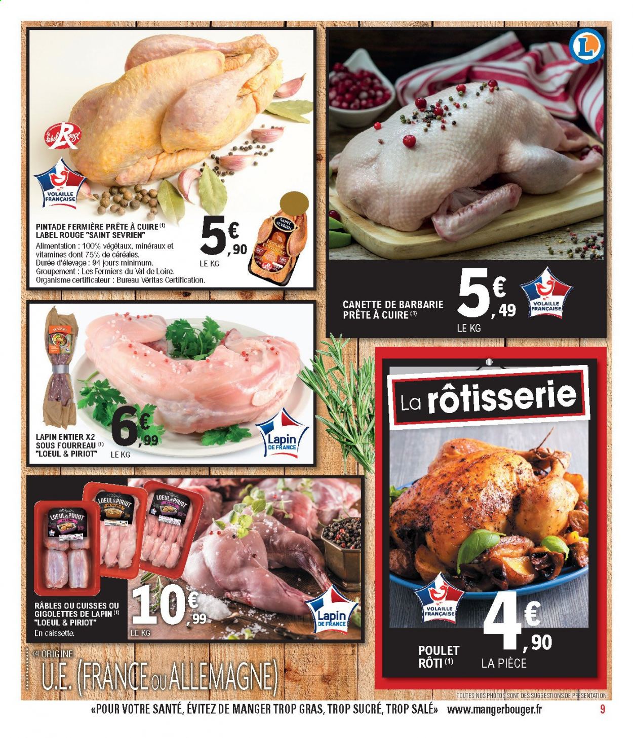 thumbnail - Catalogue E.Leclerc - 05/01/2021 - 17/01/2021 - Produits soldés - poulet, pintade, lapin entier, viande de lapin. Page 9.