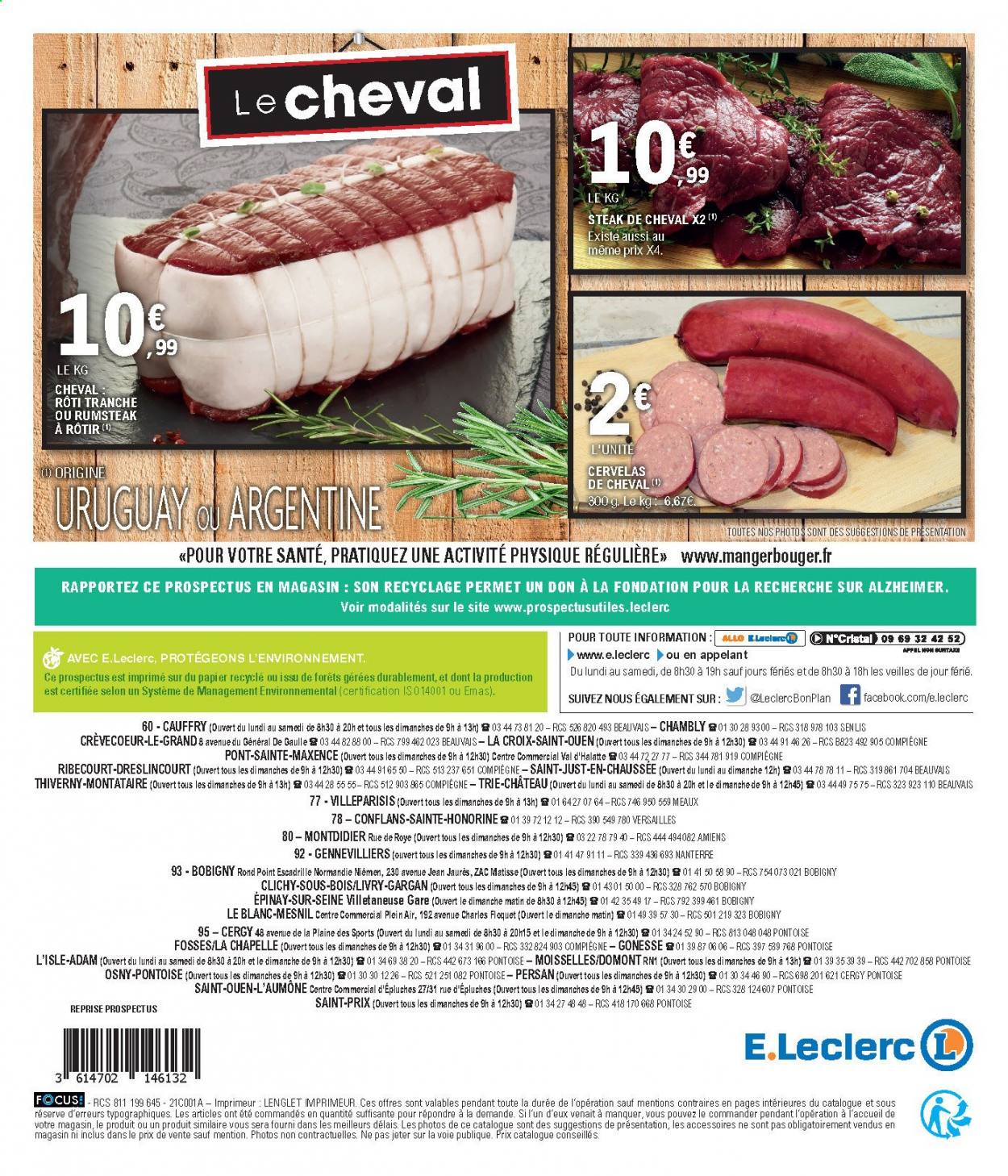 Catalogue E.Leclerc - 05/01/2021 - 17/01/2021 - Produits soldés - steak, cervelas. Page 12.