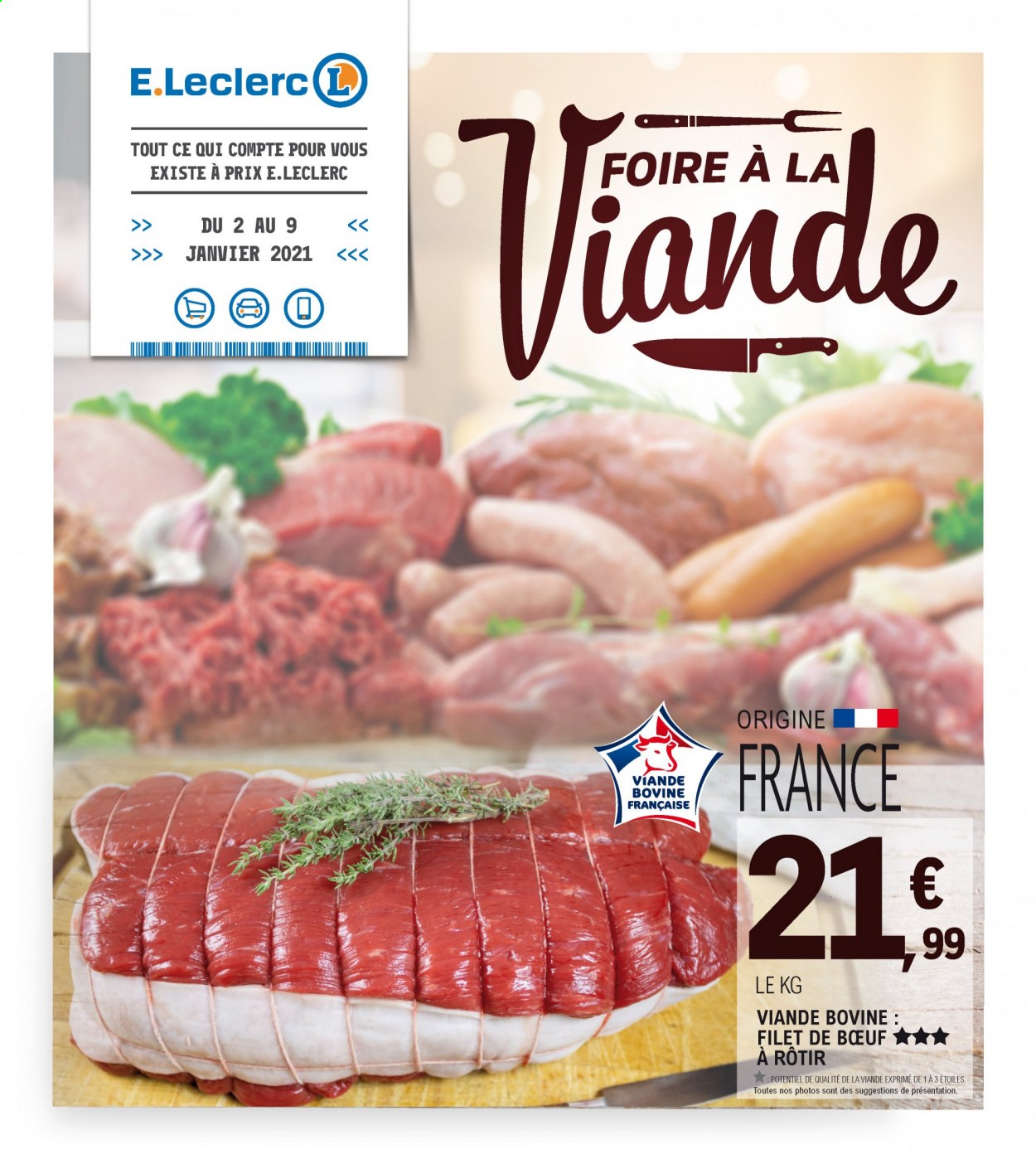 Catalogue E.Leclerc - 02/01/2021 - 09/01/2021 - Produits soldés - viande bovine. Page 1.