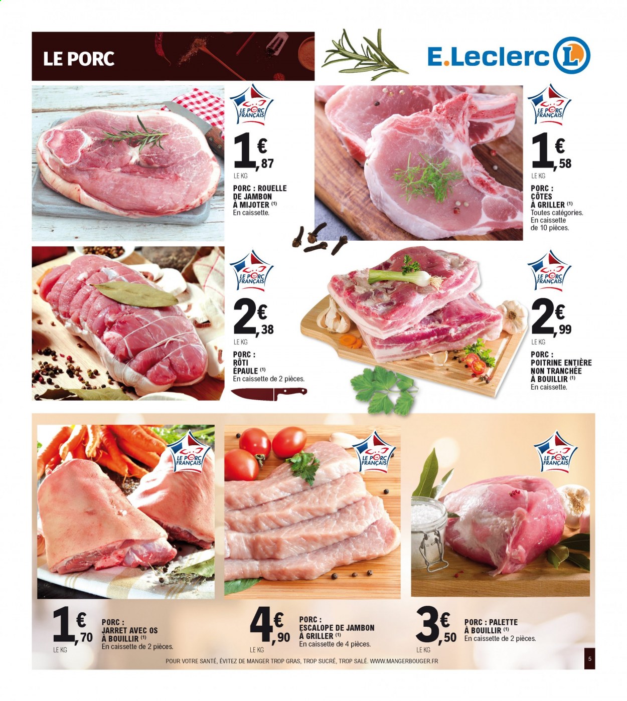 Catalogue E.Leclerc - 02/01/2021 - 09/01/2021 - Produits soldés - escalope, rouelle de jambon, Palette, grill. Page 5.