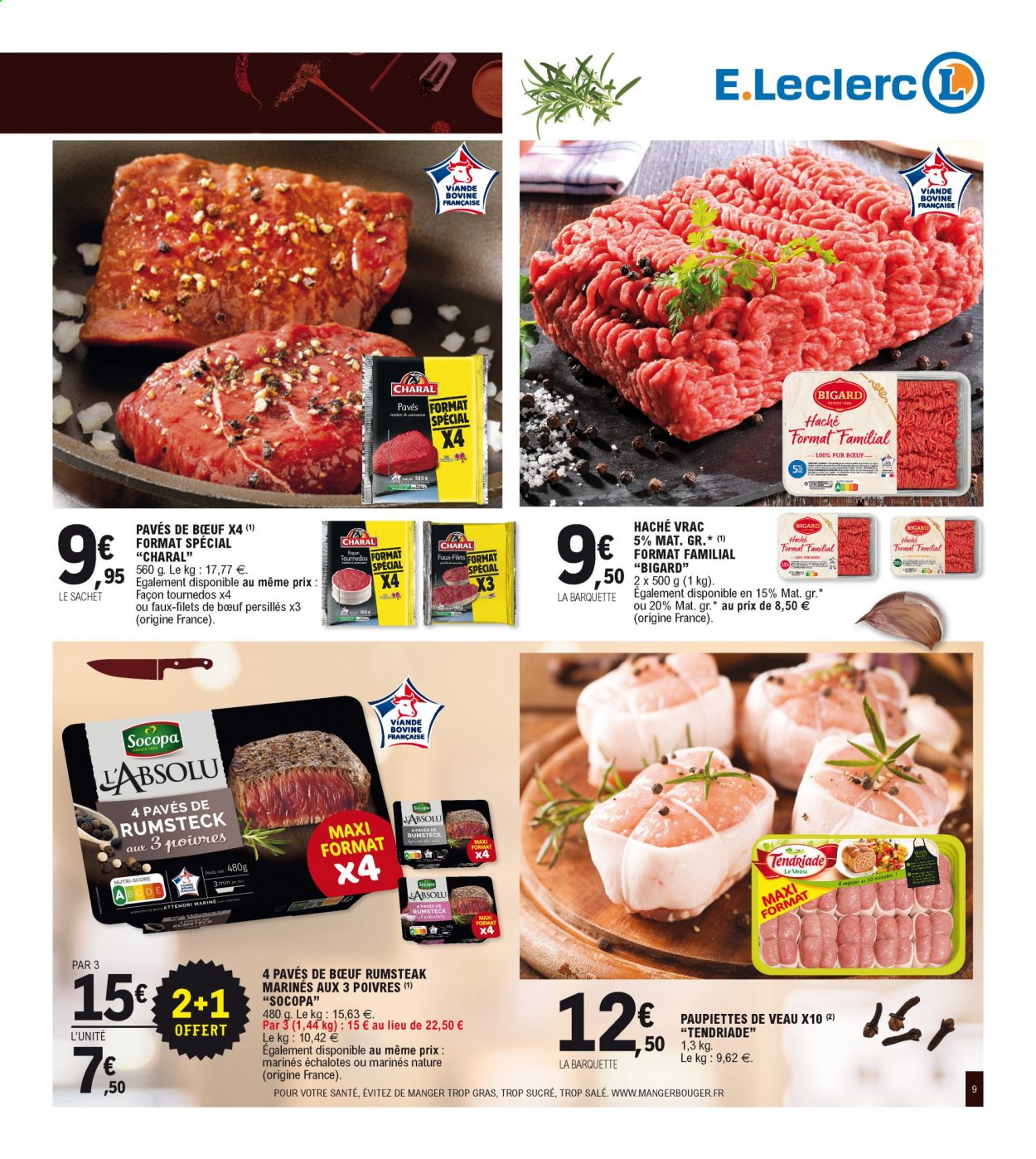 Catalogue E.Leclerc - 02/01/2021 - 09/01/2021 - Produits soldés - viande de veau, viande bovine. Page 9.