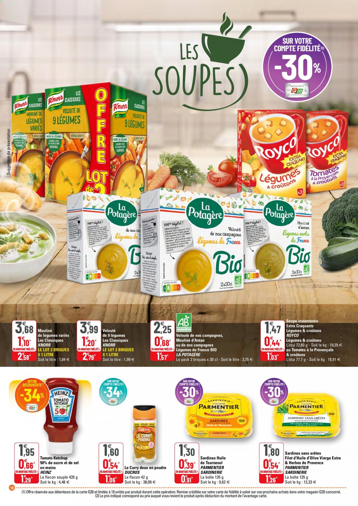 thumbnail - Catalogue G20 - 06/01/2021 - 17/01/2021 - Produits soldés - sardines, Knorr, velouté, mouliné de légumes, Heinz, curry, ketchup. Page 10.