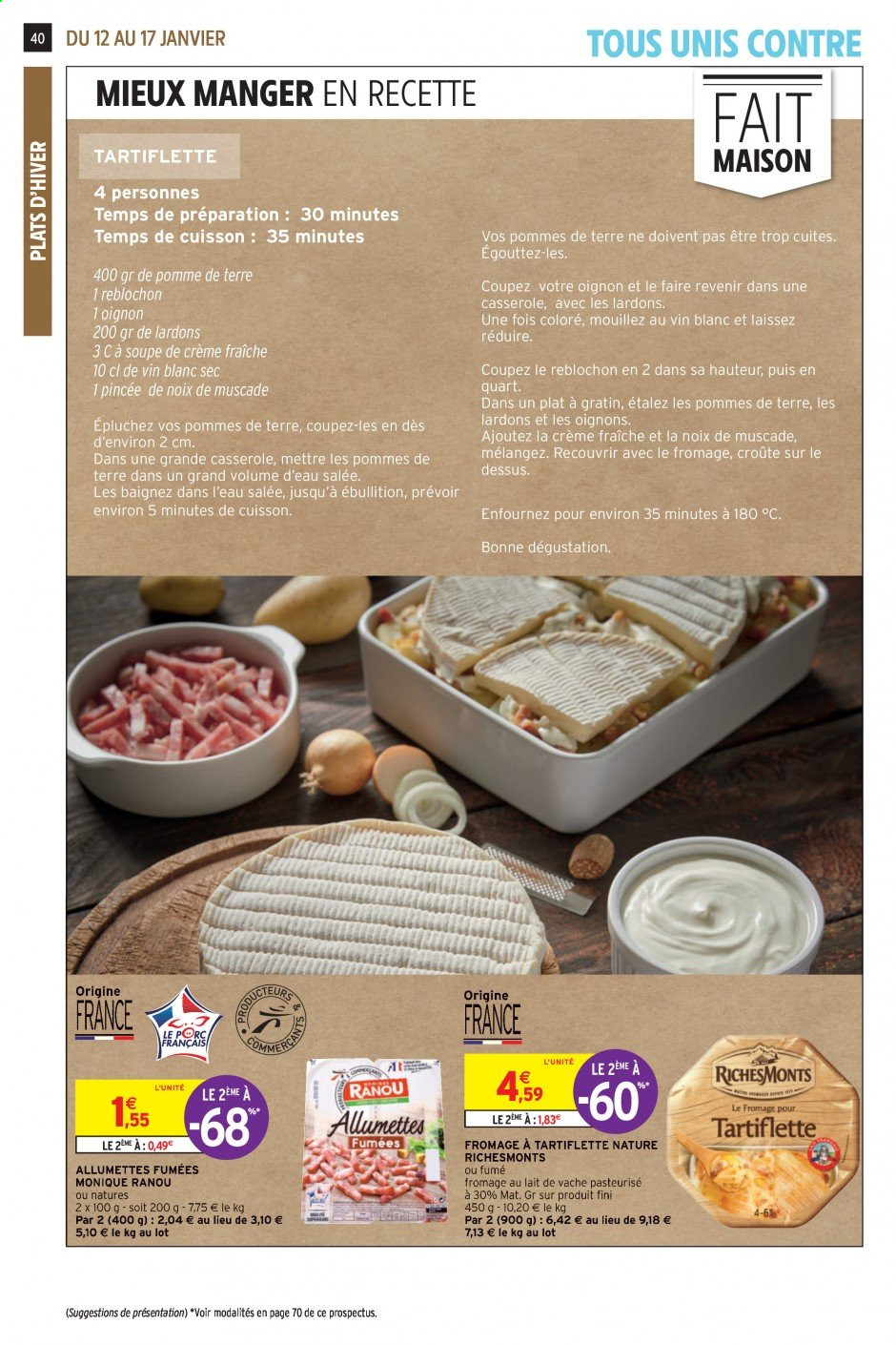 thumbnail - Catalogue Intermarché Super - 12/01/2021 - 17/01/2021 - Produits soldés - allumettes, Reblochon, RichesMonts, maison. Page 40.