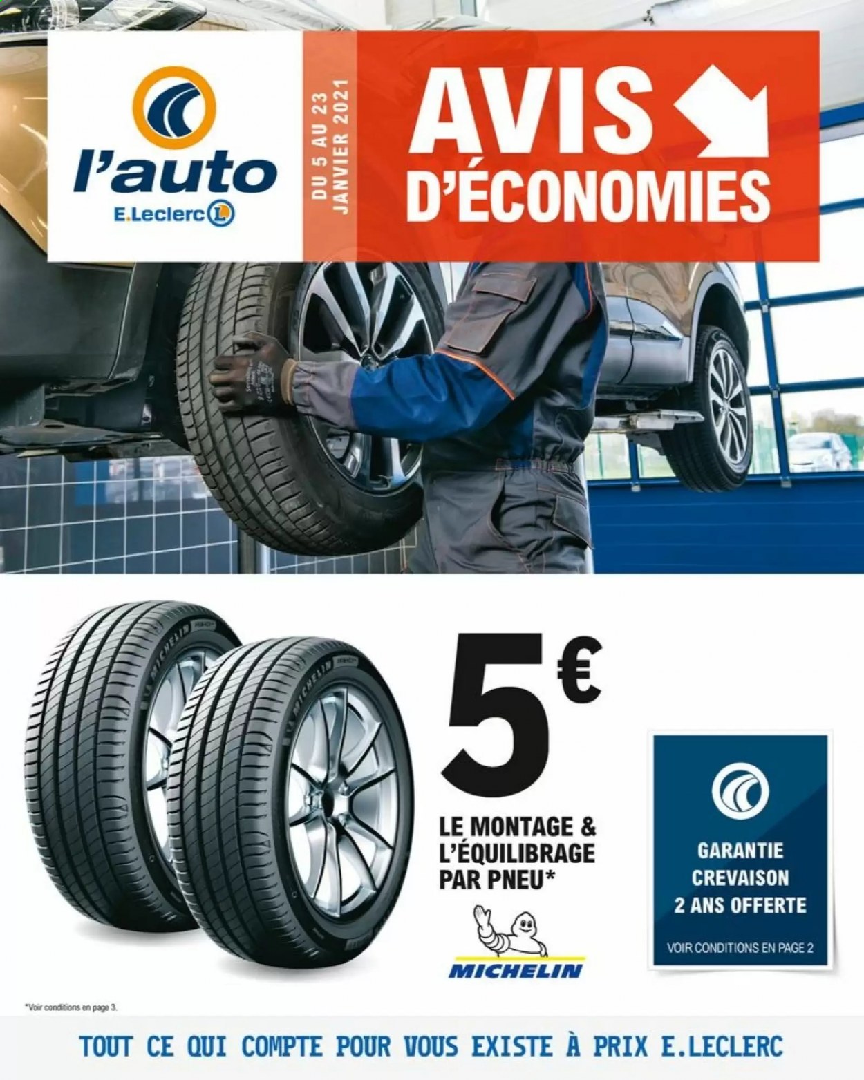 Catalogue E.Leclerc - 05/01/2021 - 23/01/2021 - Produits soldés - Michelin, pneu. Page 1.