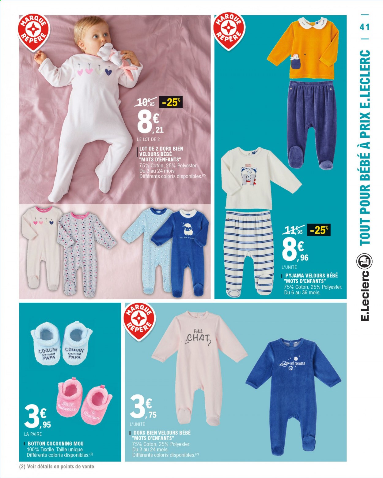 thumbnail - Catalogue E.Leclerc - 12/01/2021 - 23/01/2021 - Produits soldés - pyjama, velours bébé. Page 41.