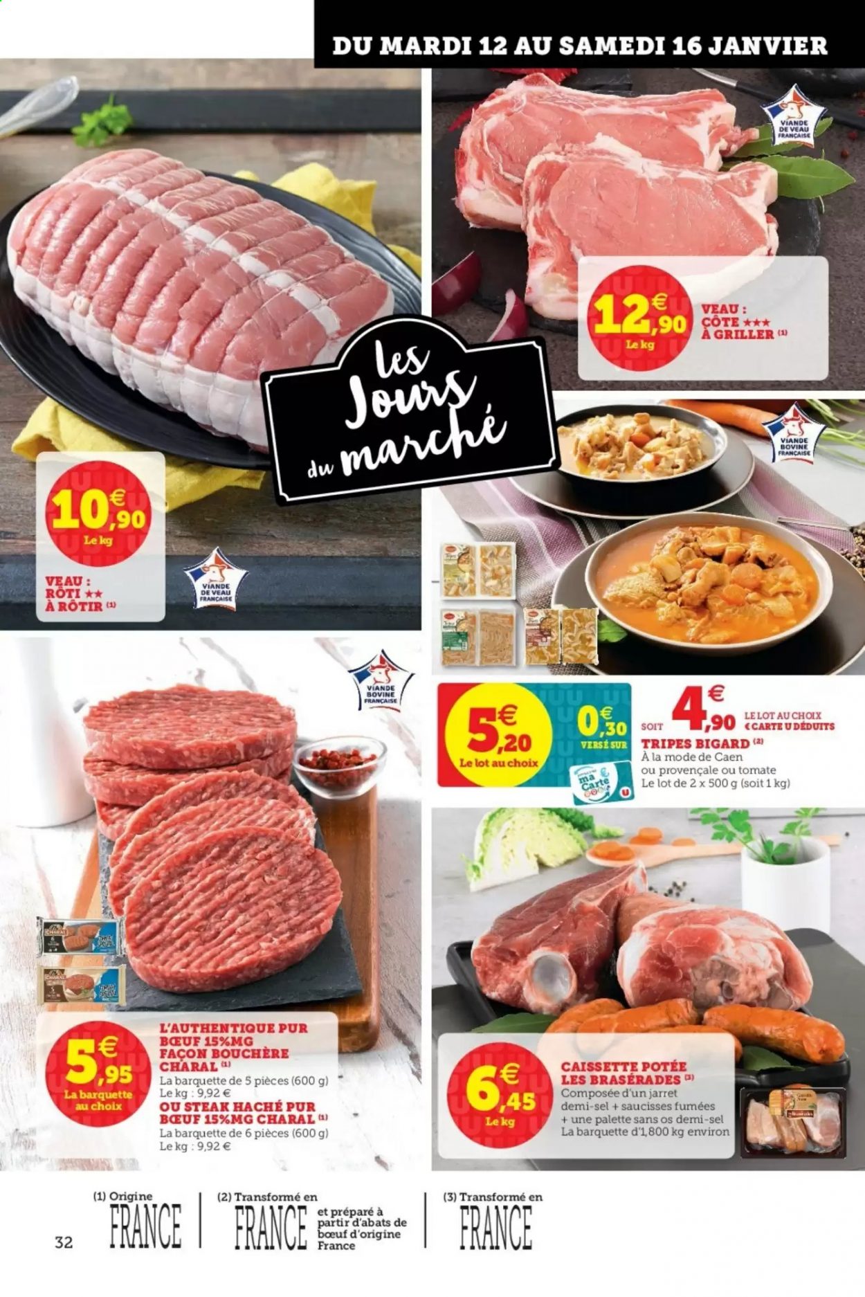thumbnail - Catalogue HYPER U - 12/01/2021 - 23/01/2021 - Produits soldés - viande de veau, steak haché, viande hachée, saucisse, Palette. Page 32.