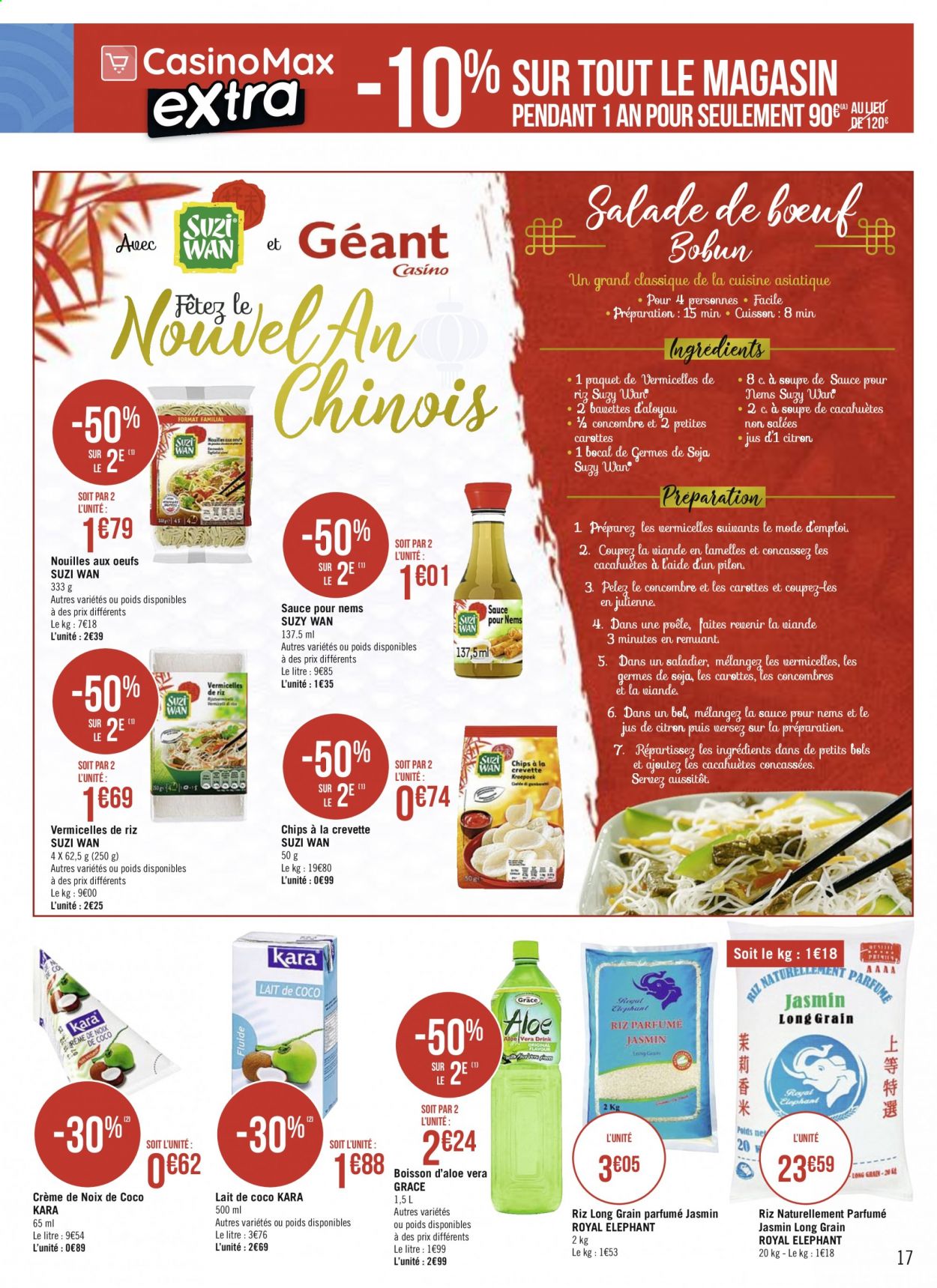 thumbnail - Catalogue Géant Casino - 11/01/2021 - 24/01/2021 - Produits soldés - salade, crevettes, nouilles, nems, lait de coco, chips, vermicelles. Page 17.
