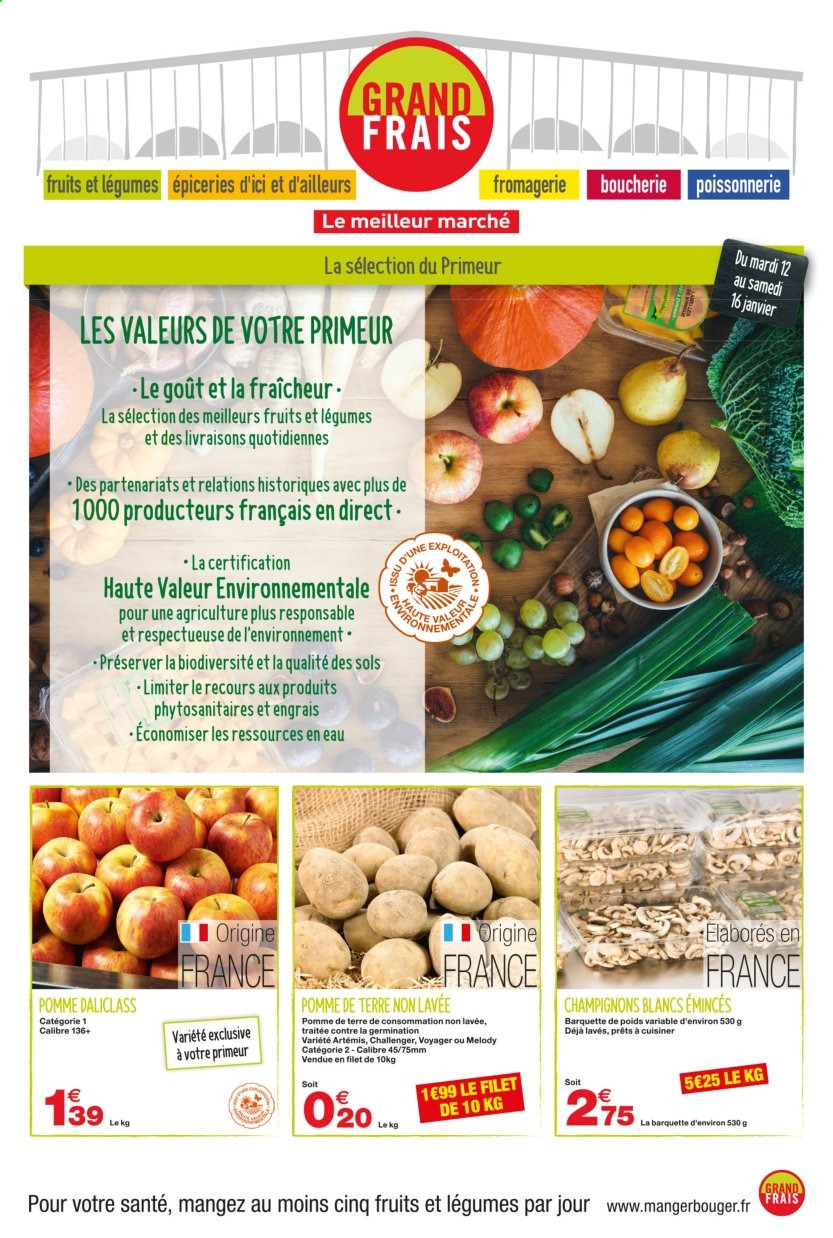 thumbnail - Catalogue Grand Frais - 12/01/2021 - 24/01/2021 - Produits soldés - pommes de terre, champignon. Page 1.