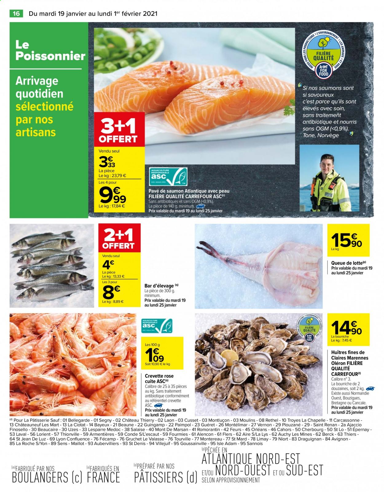 thumbnail - Catalogue Carrefour Hypermarchés - 19/01/2021 - 01/02/2021 - Produits soldés - saumon, crevettes, huître, queue de lotte, crevette rosé. Page 18.