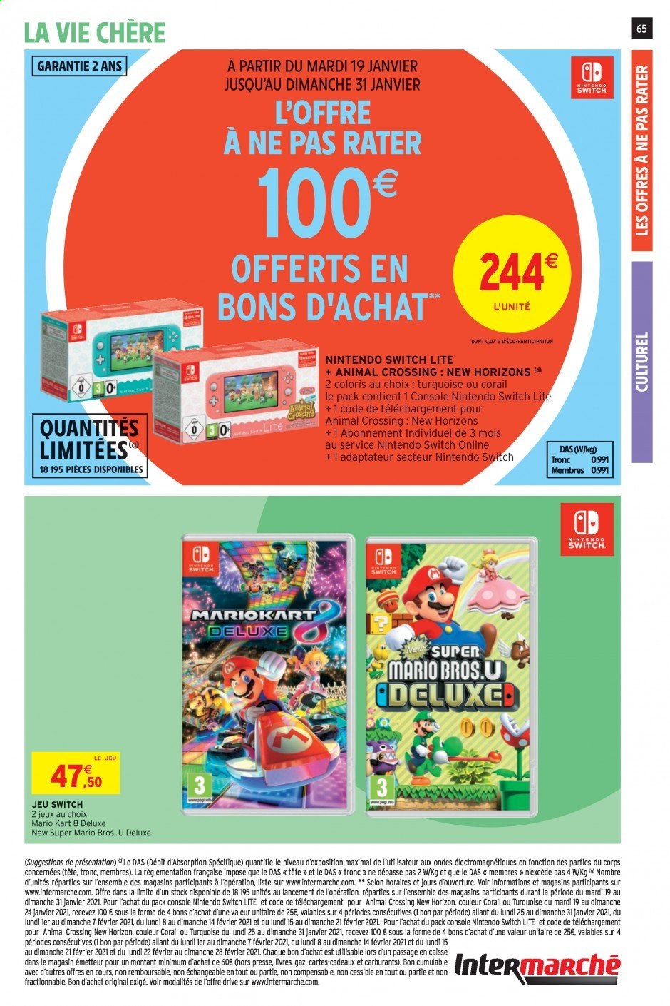 thumbnail - Catalogue Intermarché Super - 19/01/2021 - 24/01/2021 - Produits soldés - console, Nintendo Switch. Page 65.