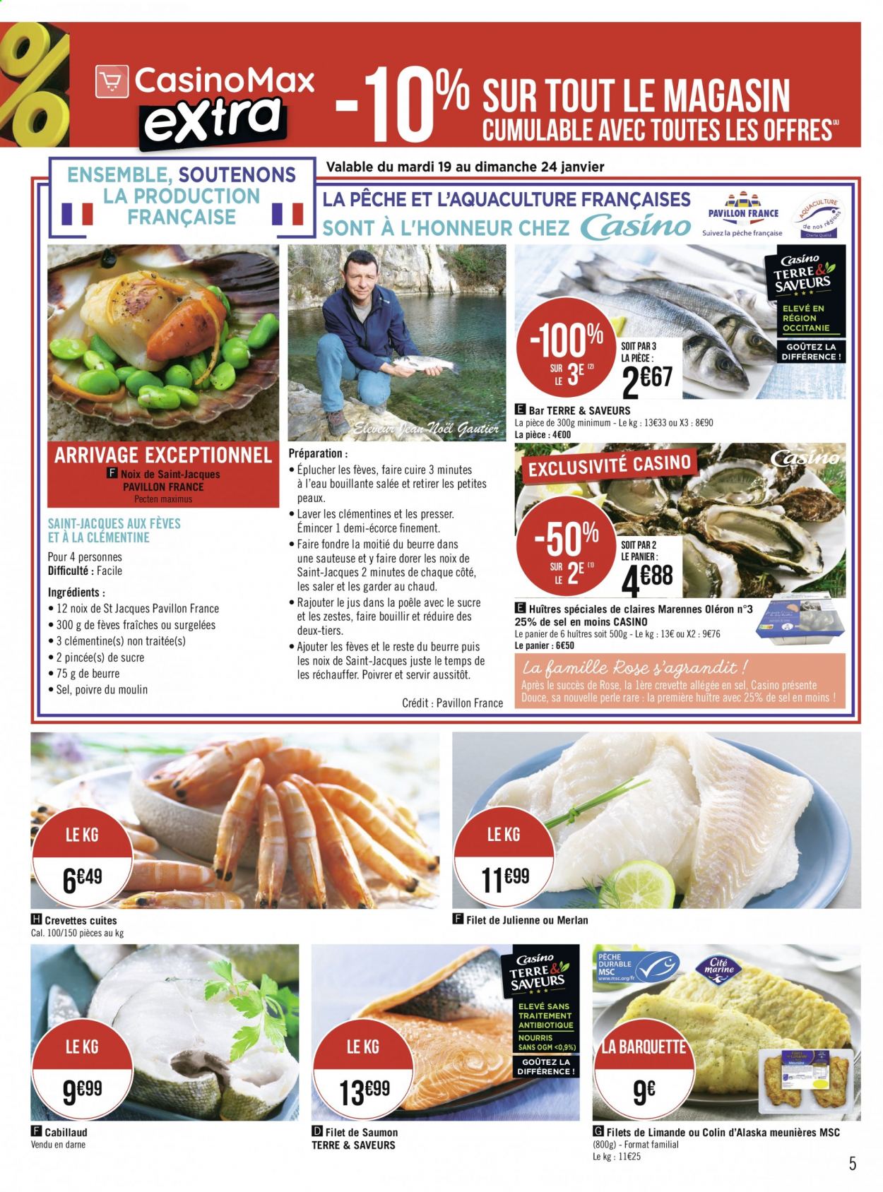 thumbnail - Catalogue Géant Casino - 18/01/2021 - 31/01/2021 - Produits soldés - saumon, cabillaud, colin, crevettes, huître, limande, pavés de saumon. Page 5.