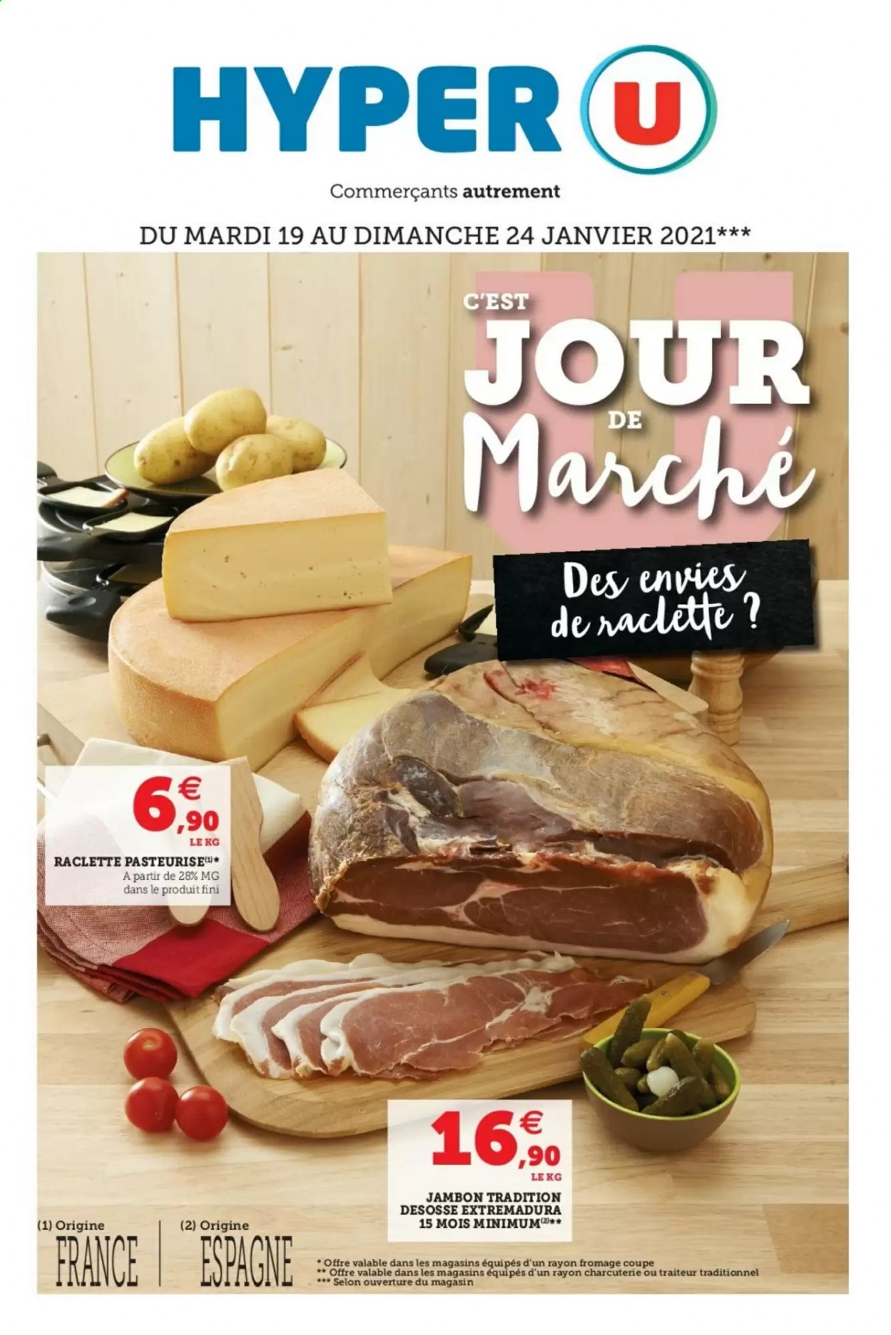thumbnail - Catalogue HYPER U - 19/01/2021 - 24/01/2021 - Produits soldés - jambon, fromage, La Raclette. Page 1.