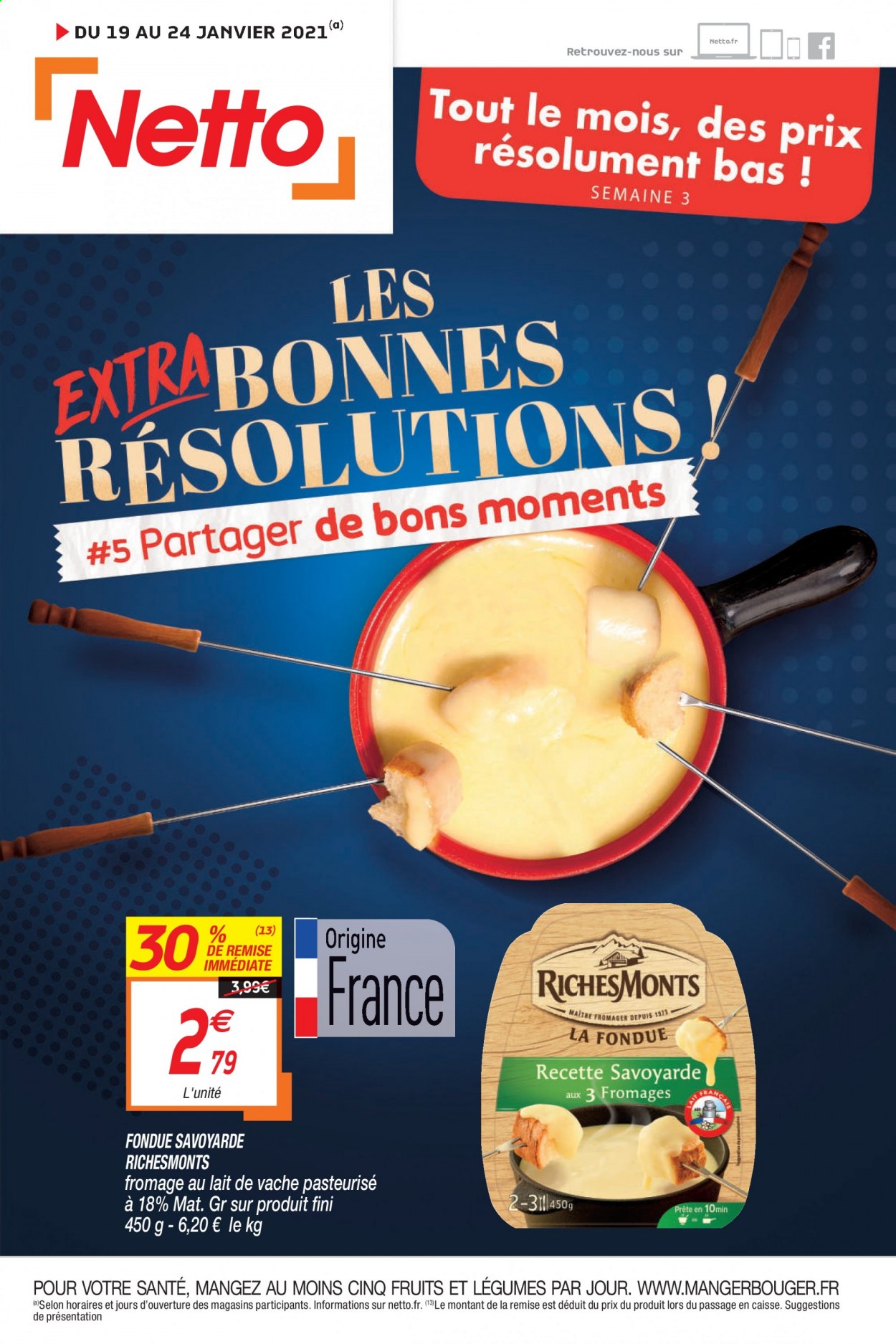 thumbnail - Catalogue Netto - 19/01/2021 - 24/01/2021 - Produits soldés - fromage, RichesMonts, la fondue. Page 1.