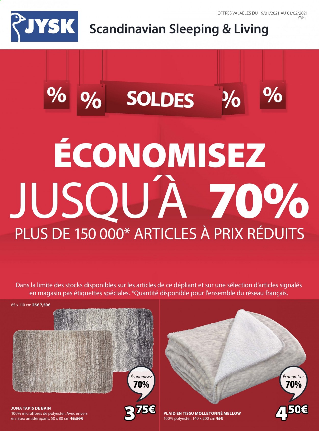 thumbnail - Catalogue JYSK - 19/01/2021 - 01/02/2021 - Produits soldés - plaid, tapis, tapis de bain. Page 1.