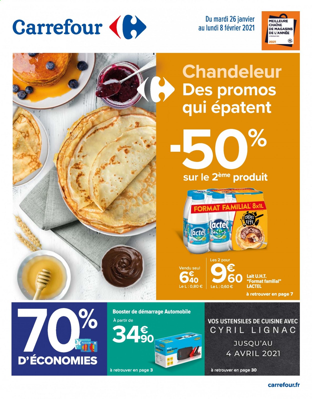 thumbnail - Catalogue Carrefour Hypermarchés - 26/01/2021 - 08/02/2021 - Produits soldés - crêpes, Lactel, lait. Page 1.