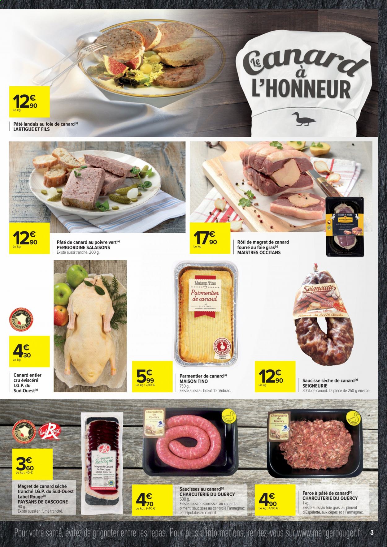 thumbnail - Catalogue Carrefour Hypermarchés - 26/01/2021 - 08/02/2021 - Produits soldés - Maison Tino, saucisse sèche, saucisse, chipolata. Page 3.