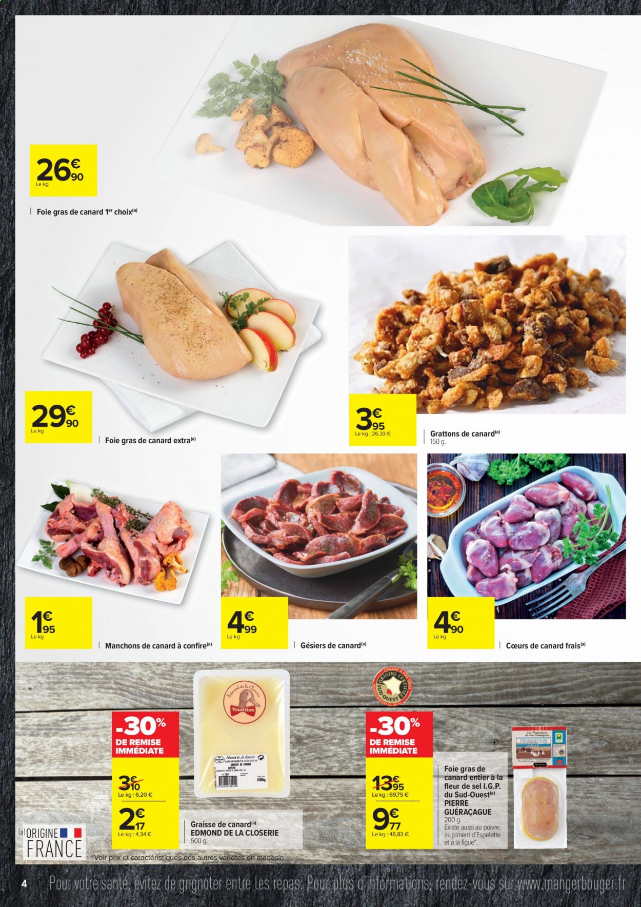 thumbnail - Catalogue Carrefour Hypermarchés - 26/01/2021 - 08/02/2021 - Produits soldés - gésiers, manchons de canard, cœurs de canard, foie gras, graisse de canard. Page 4.