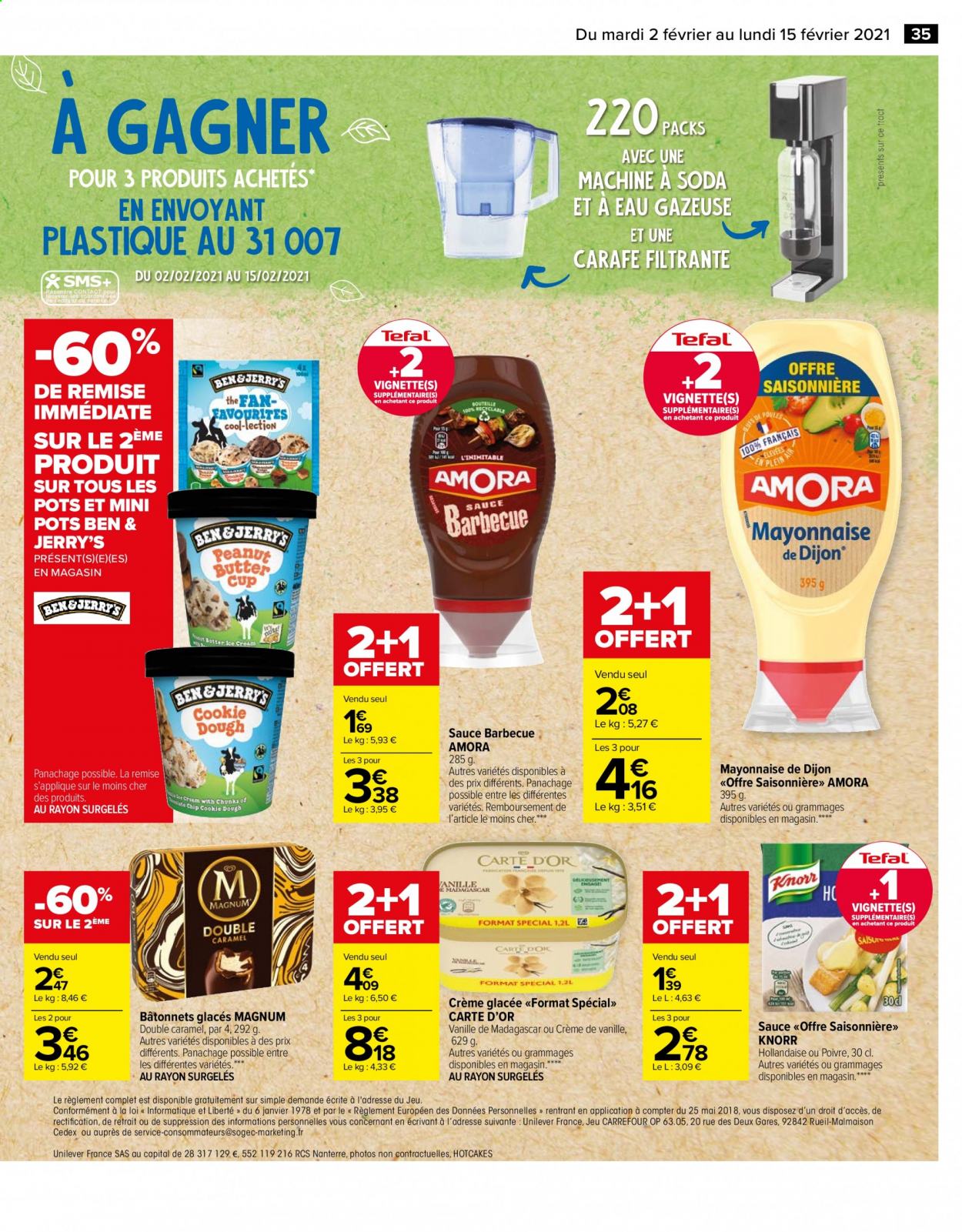 thumbnail - Catalogue Carrefour Hypermarchés - 02/02/2021 - 15/02/2021 - Produits soldés - Knorr, mayonnaise, Magnum, eau gazeuse, carafe filtrante. Page 35.